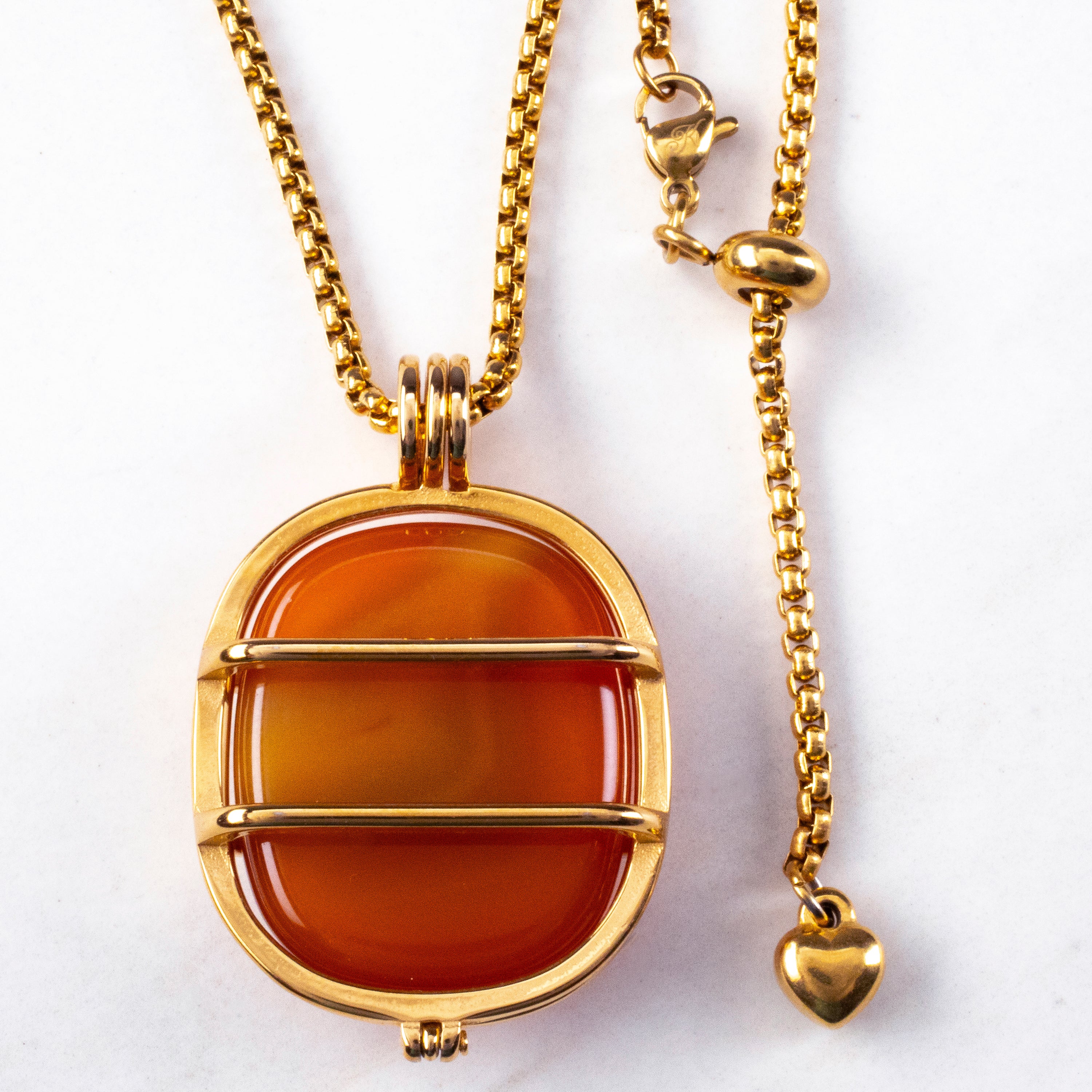 Stainless Steel Convertible Rectangle Locket with Chakra Gemstones | Adjustable Bolo Chain | 30"