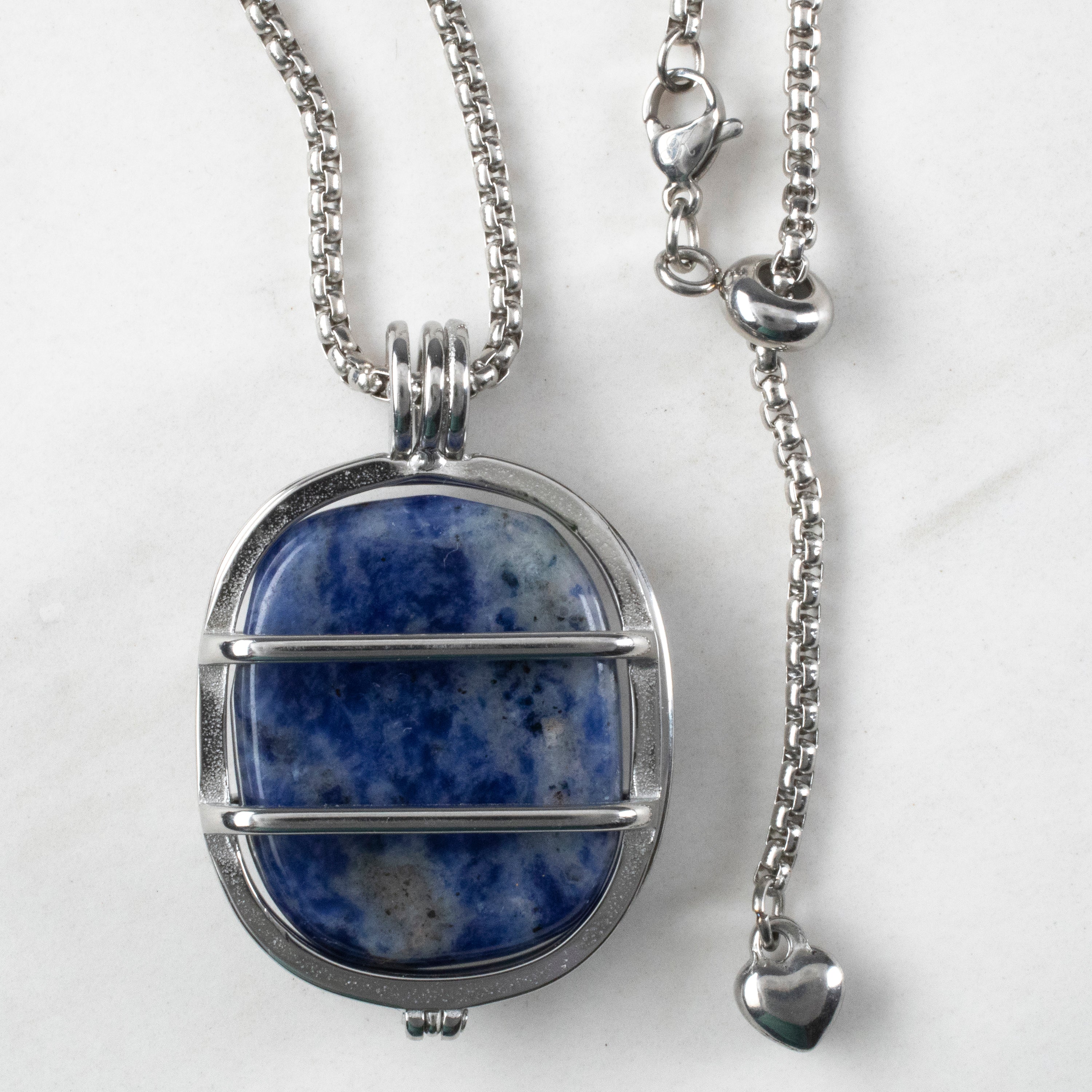 Stainless Steel Convertible Rectangle Locket with Chakra Gemstones | Adjustable Bolo Chain | 30"