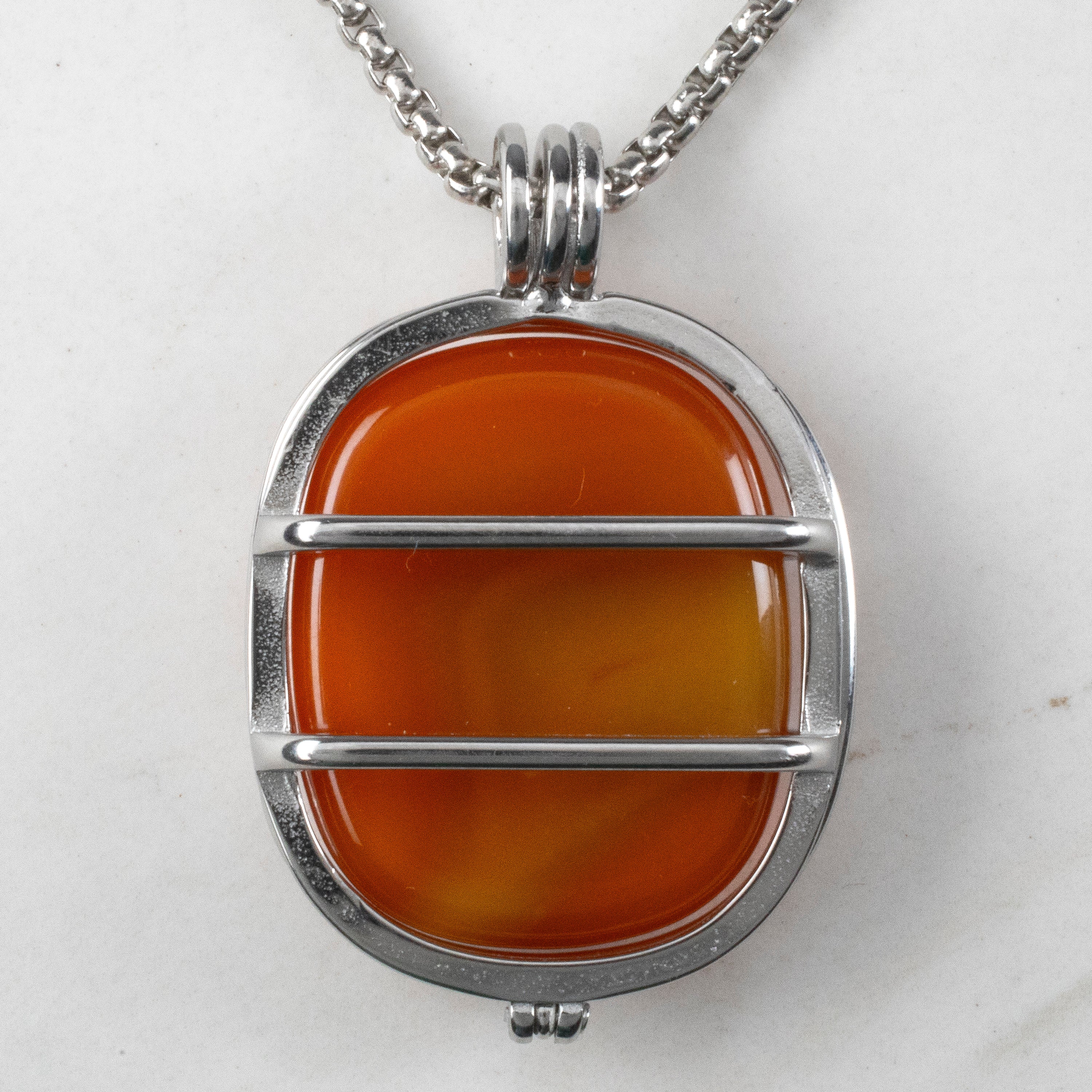 Stainless Steel Convertible Rectangle Locket with Chakra Gemstones | Adjustable Bolo Chain | 30"