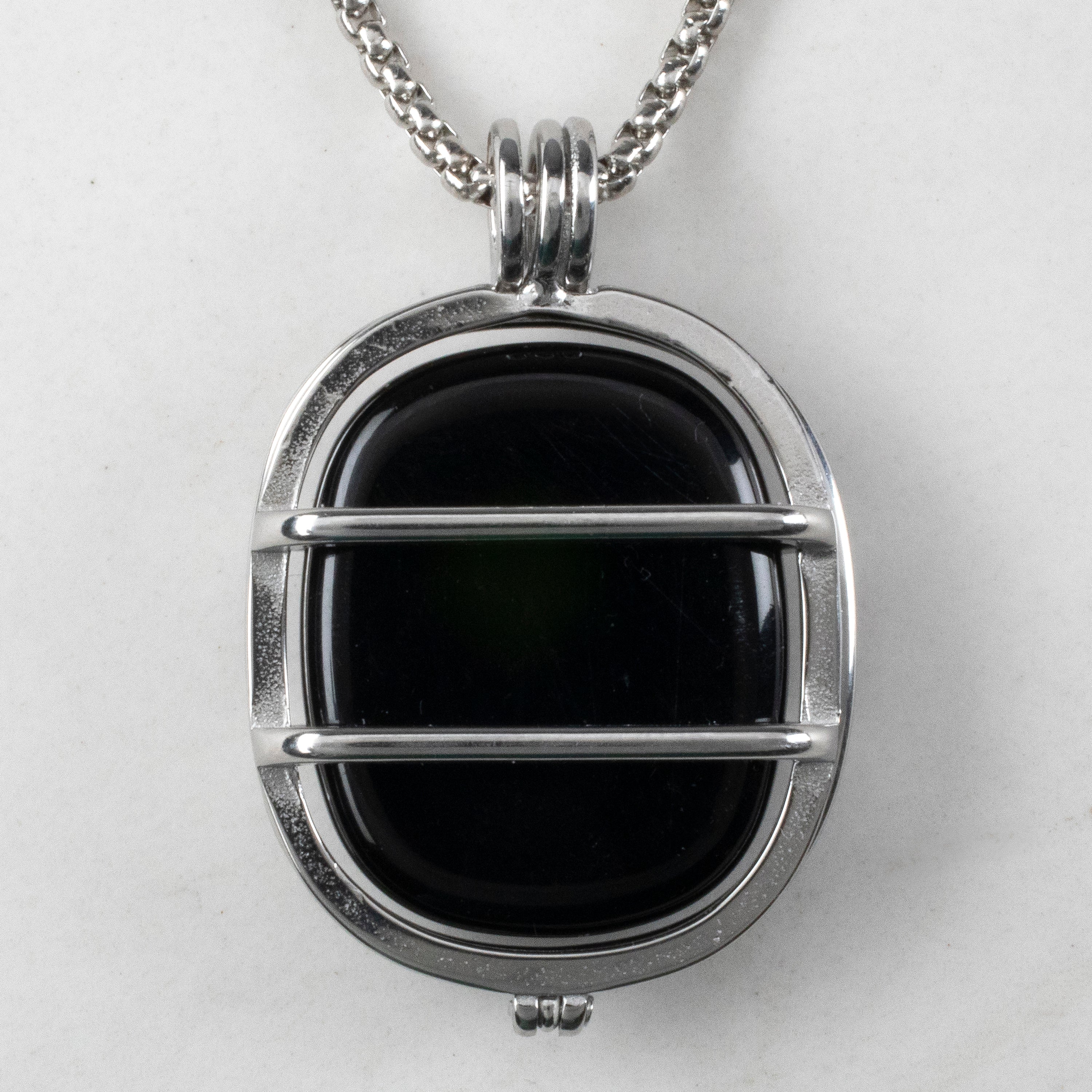 Stainless Steel Convertible Rectangle Locket with Chakra Gemstones | Adjustable Bolo Chain | 30"