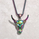 Aurora Borealis Bull Head Steel Hearts Necklace