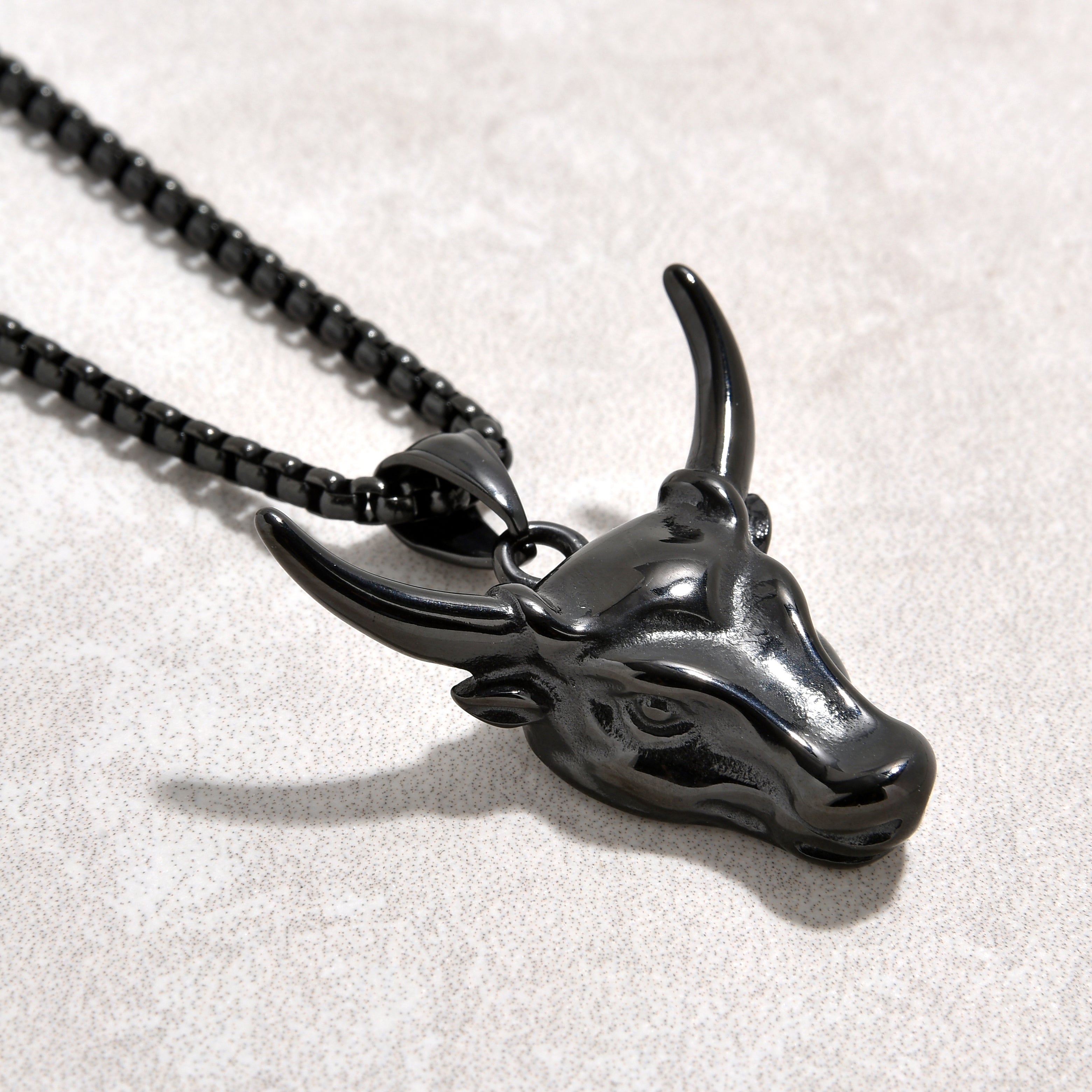 Black Bull Head Steel Hearts Necklace