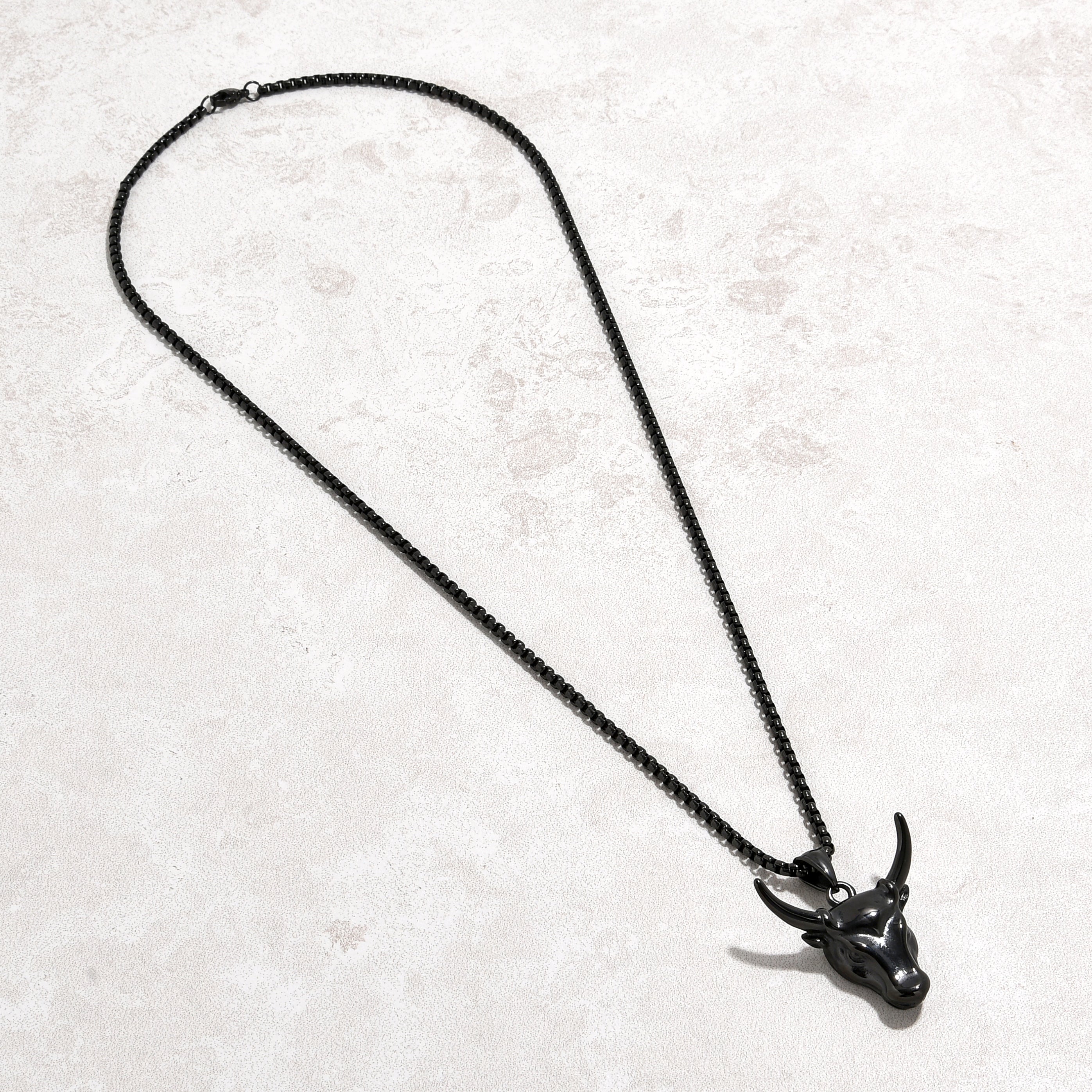 Black Bull Head Steel Hearts Necklace