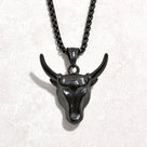 Black Bull Head Steel Hearts Necklace