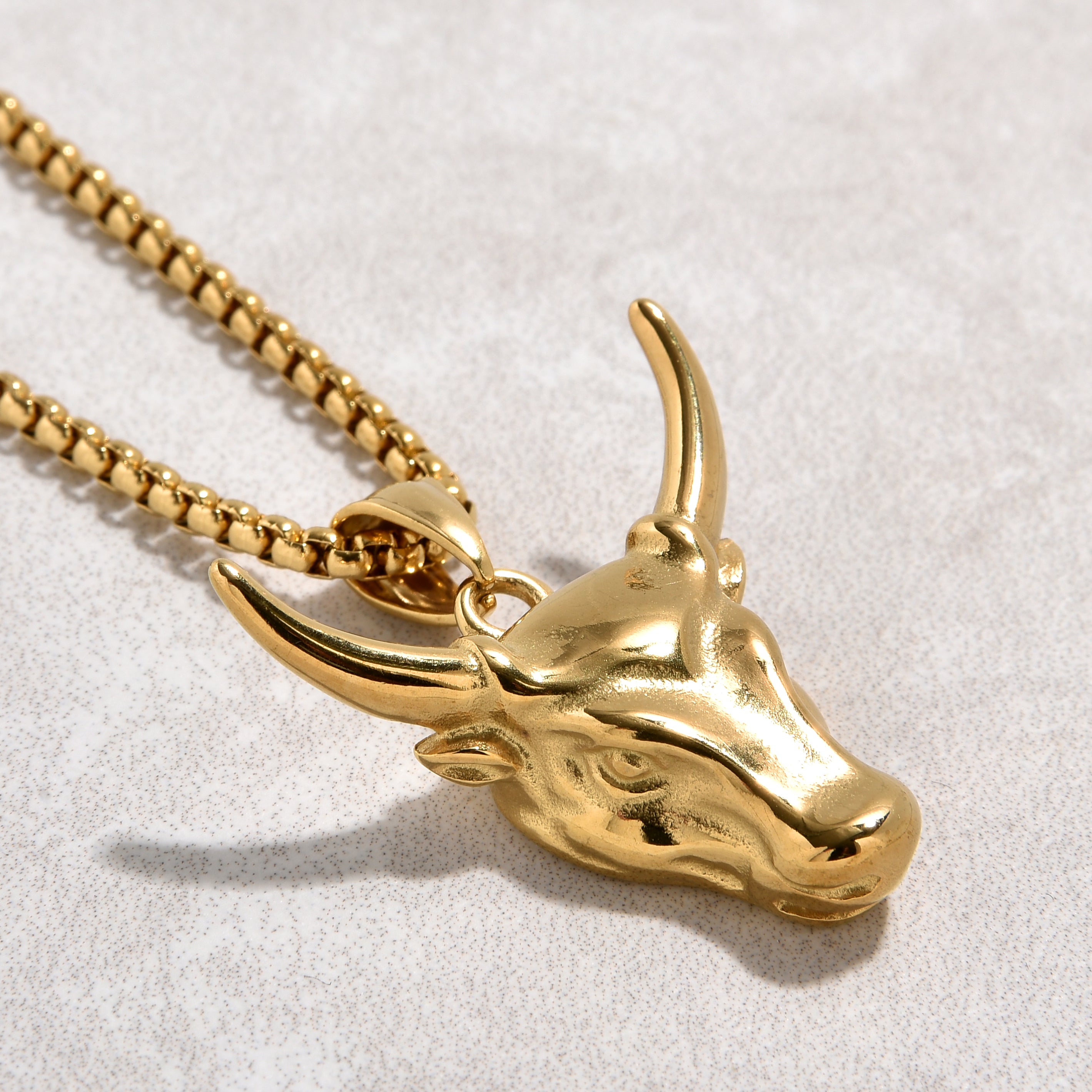 Gold Bull Head Steel Hearts Necklace