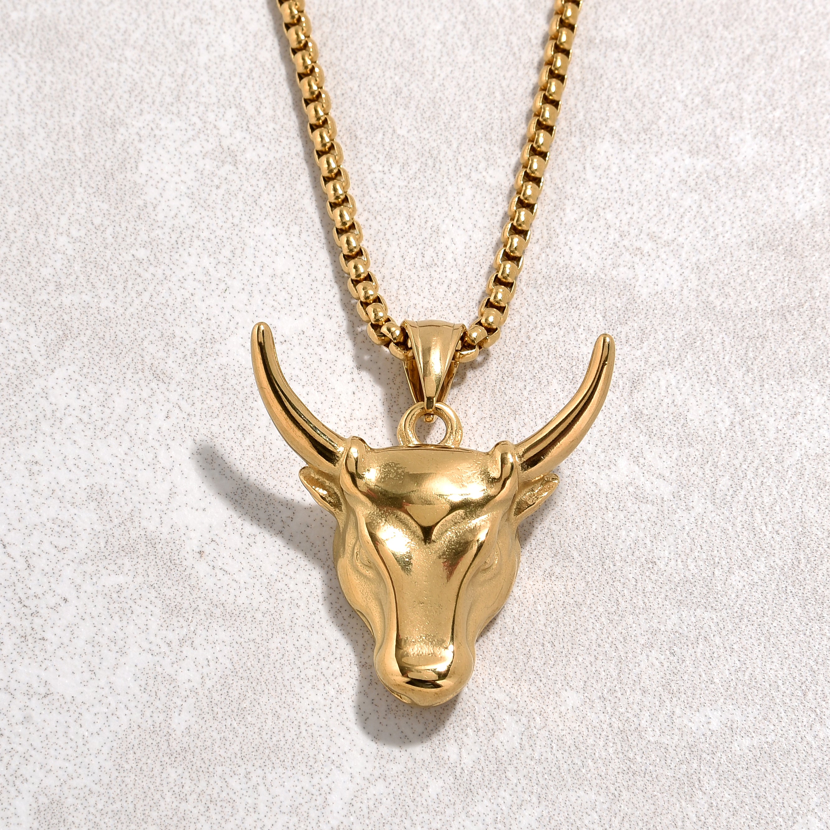 Gold Bull Head Steel Hearts Necklace