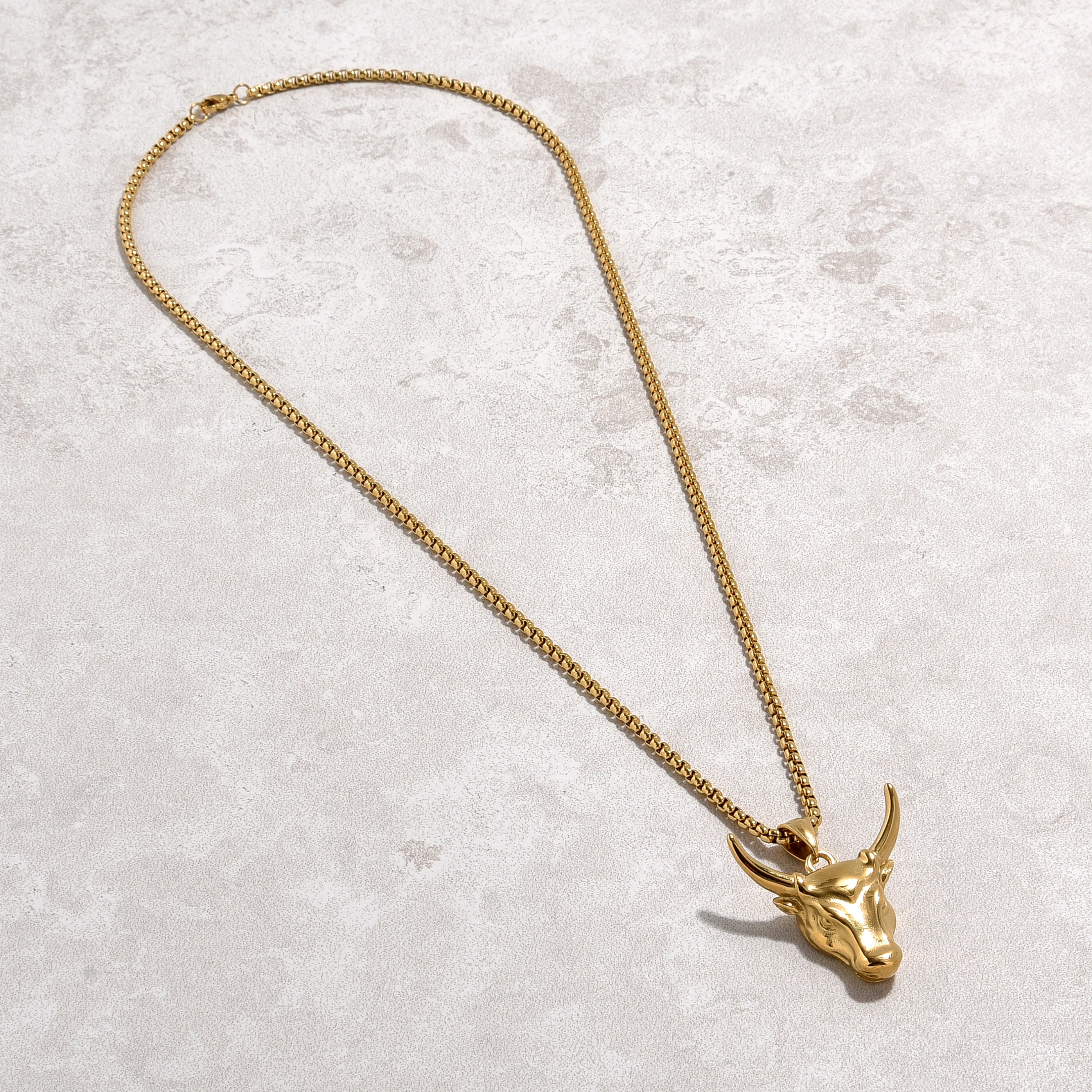 Gold Bull Head Steel Hearts Necklace