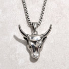 Silver Bull Head Steel Hearts Necklace