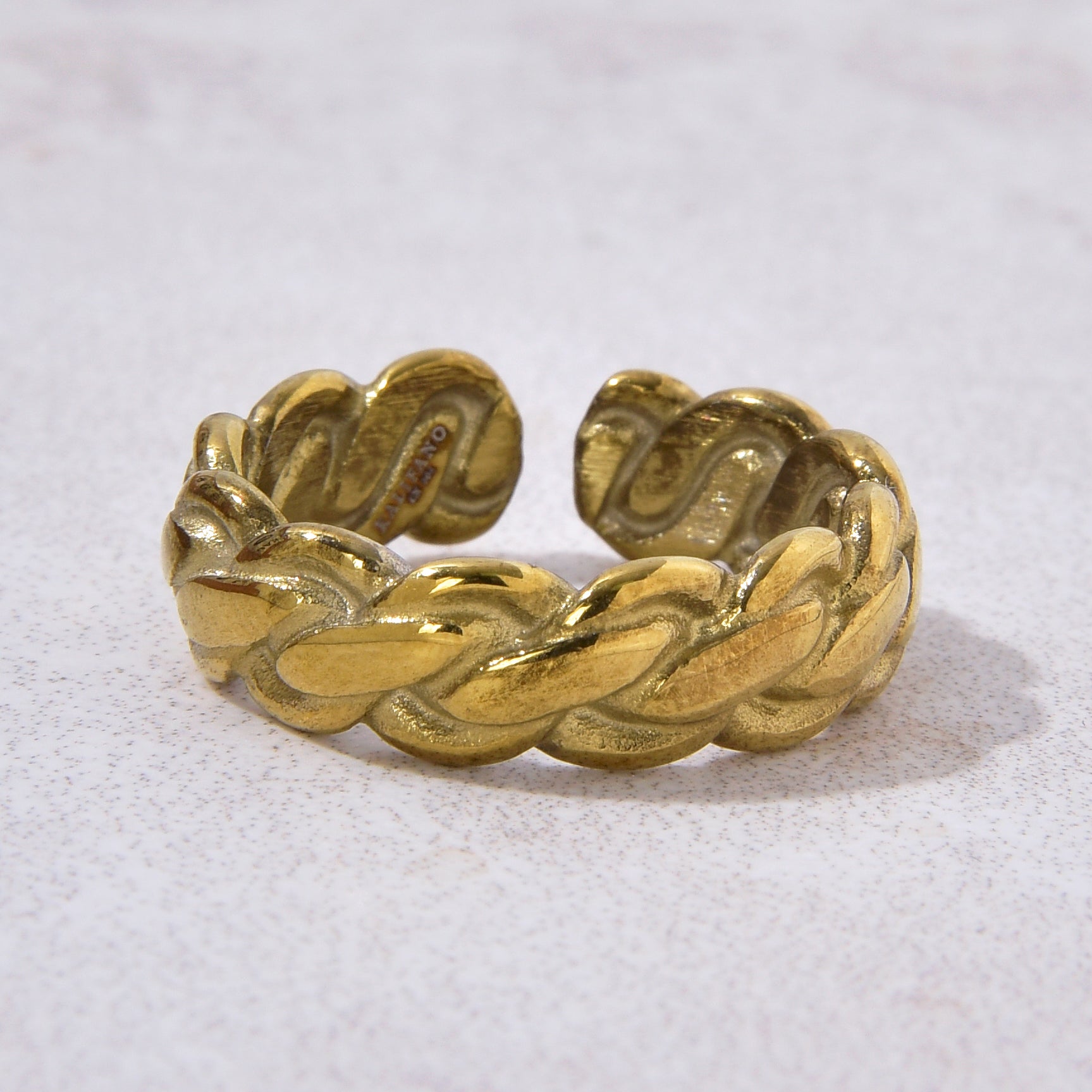 Gold Braided Rope Steel Hearts Ring