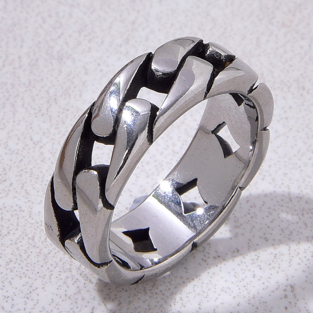 Silver Chain Steel Hearts Ring