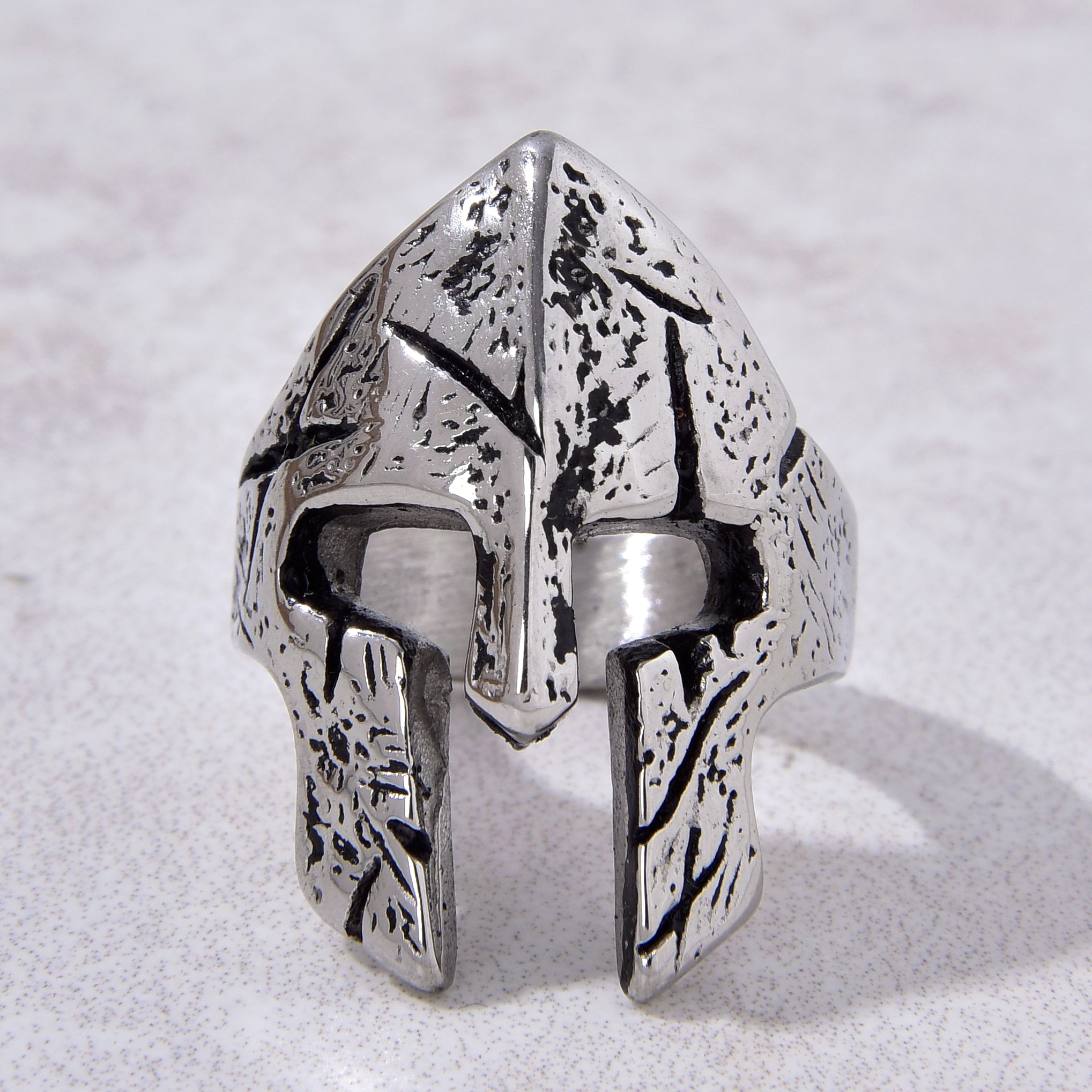 Silver Warrior Helmet Steel Hearts Ring