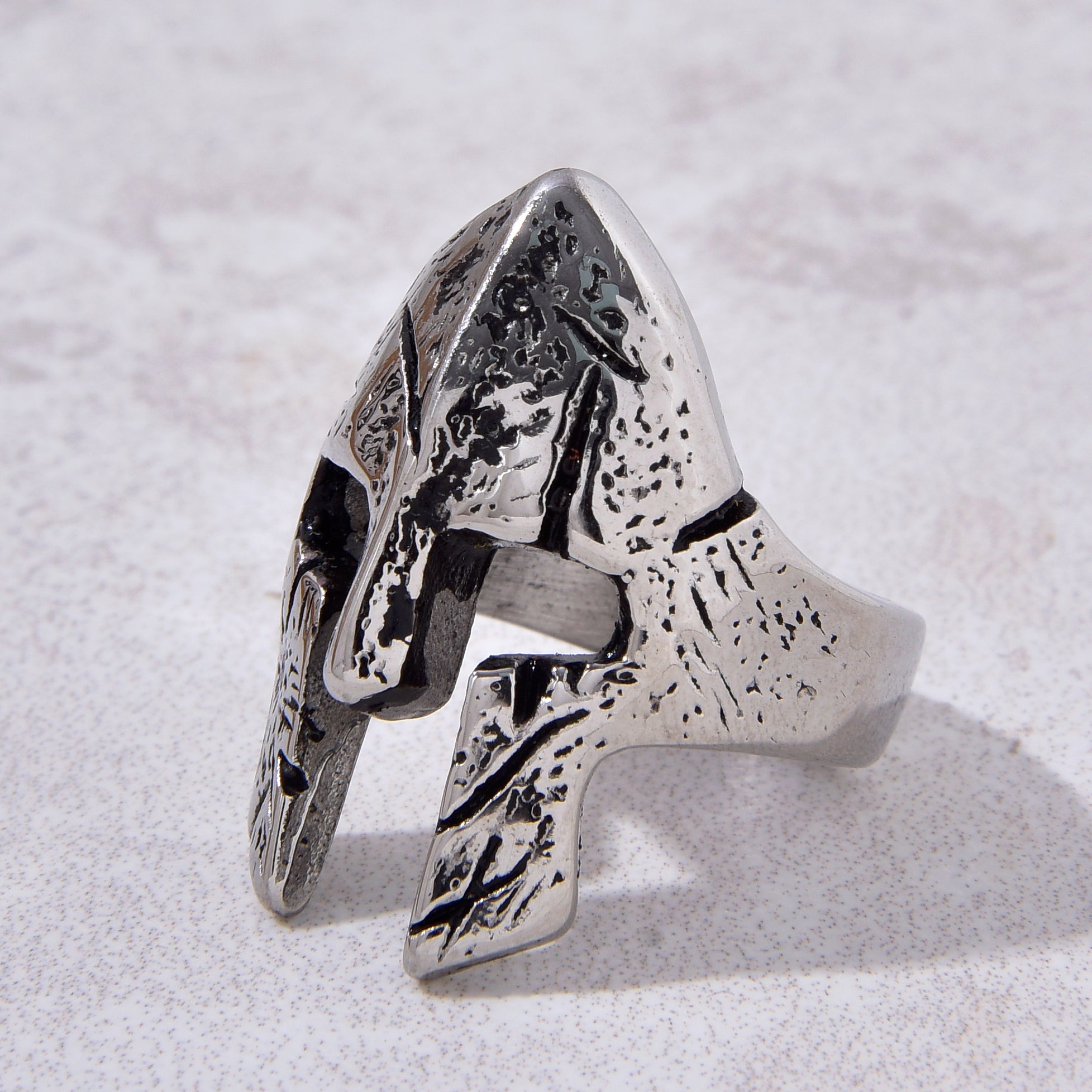 Silver Warrior Helmet Steel Hearts Ring