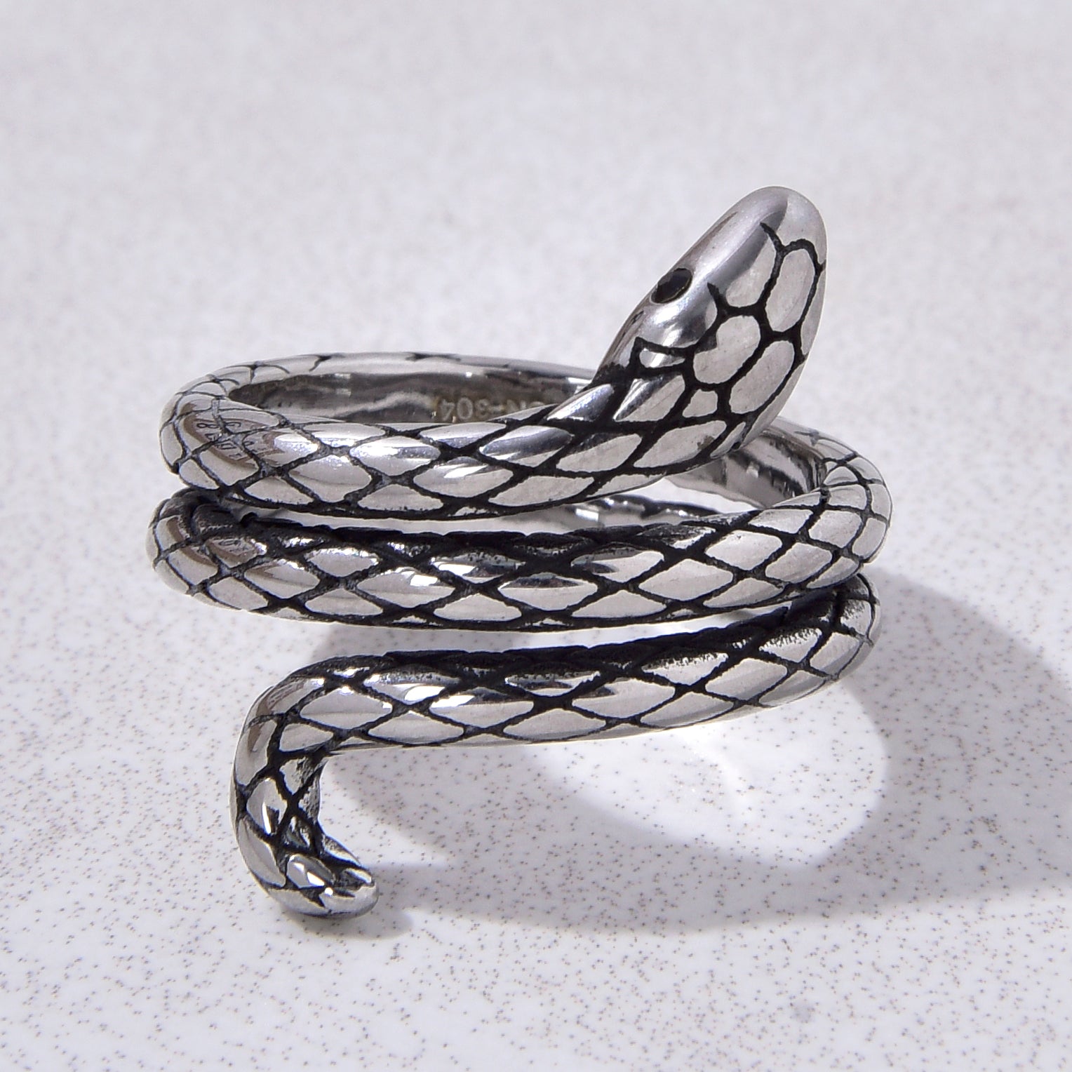 Silver Snake Steel Hearts Ring