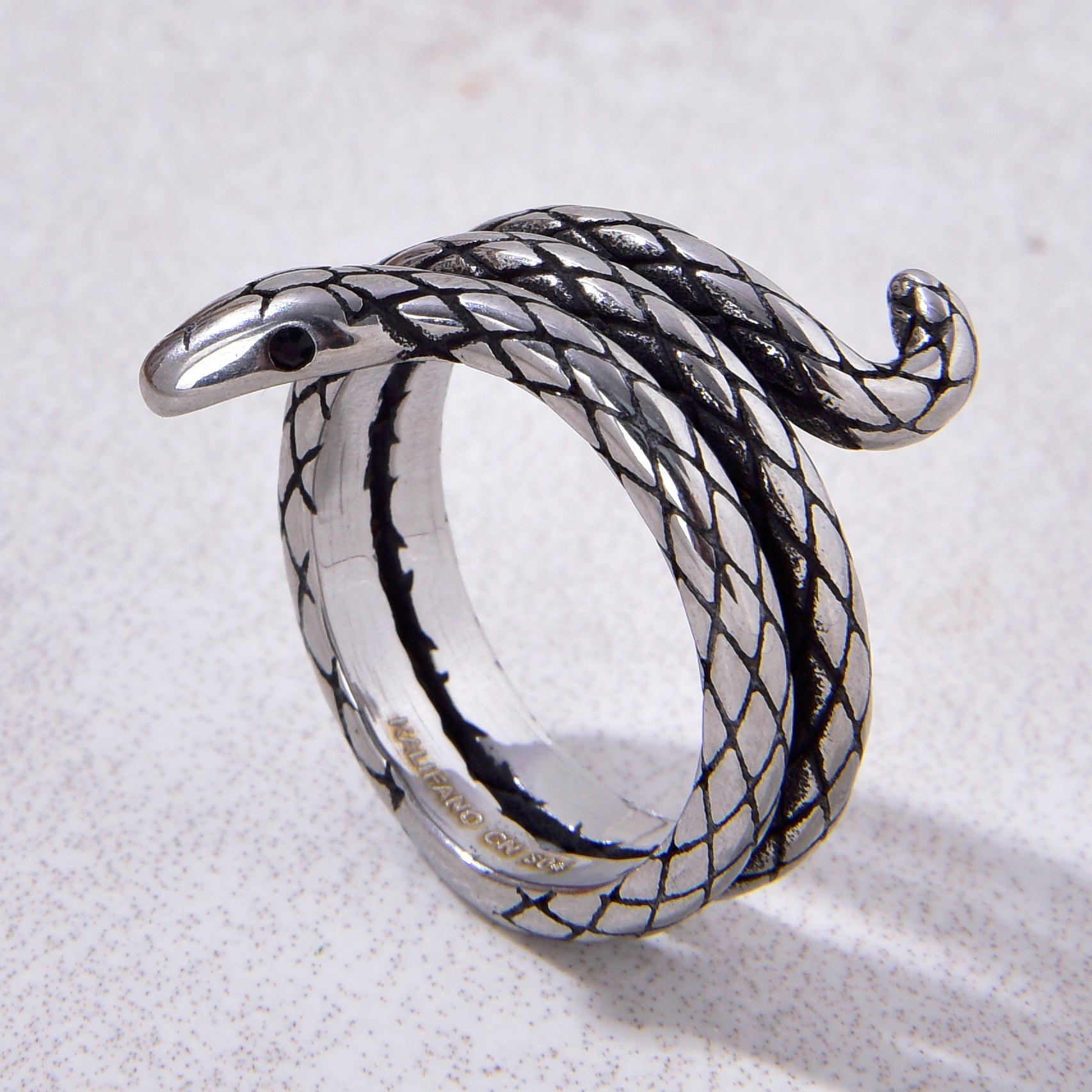 Silver Snake Steel Hearts Ring