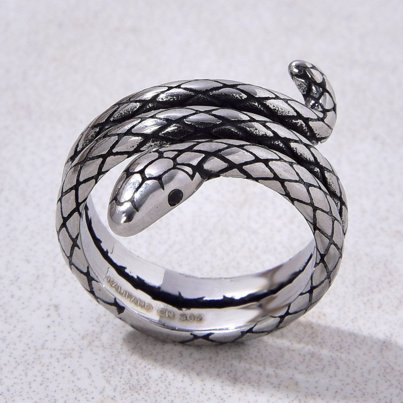 Silver Snake Steel Hearts Ring