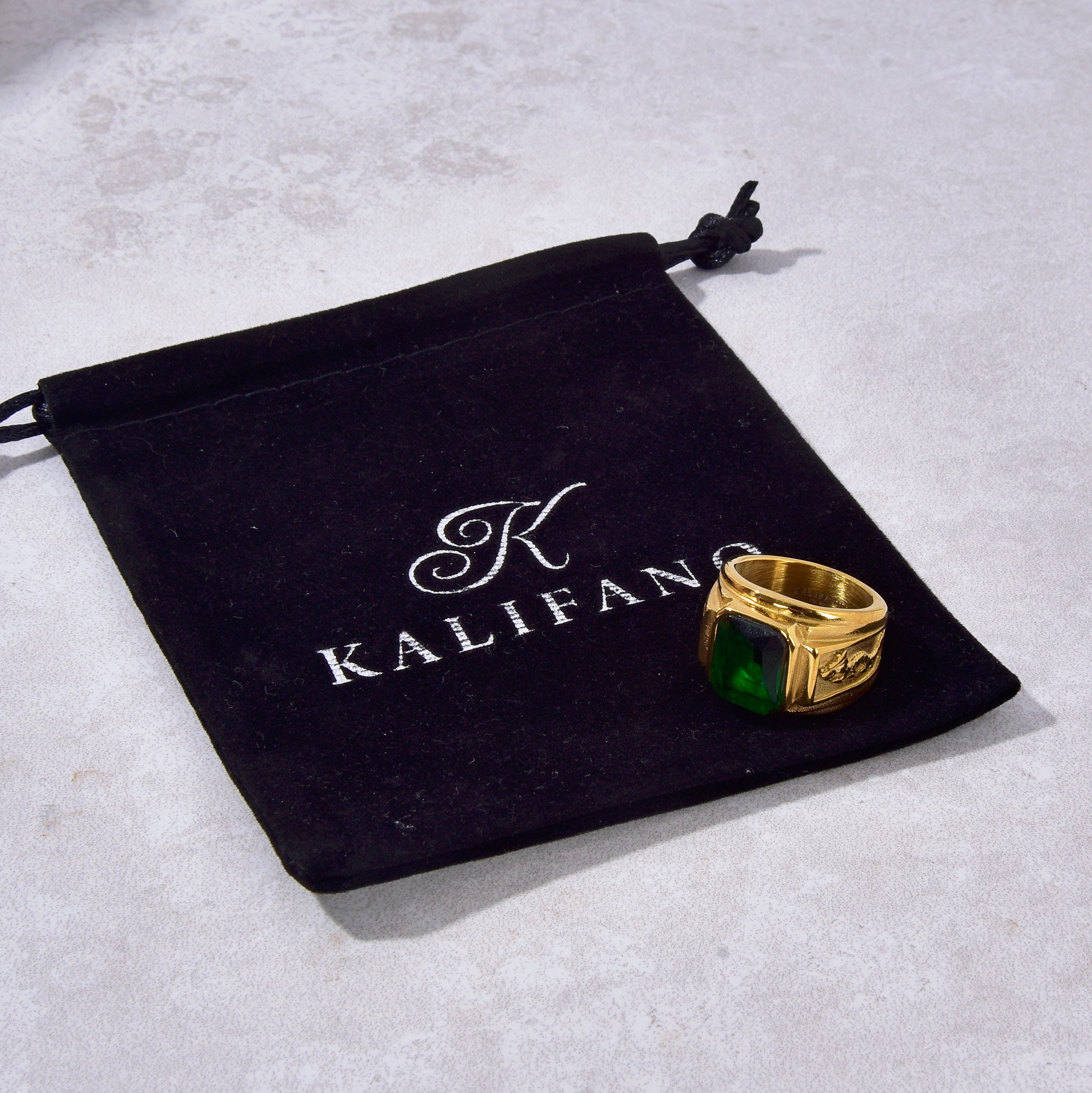 Gold Viking Dragon syn Emerald Steel Hearts Ring