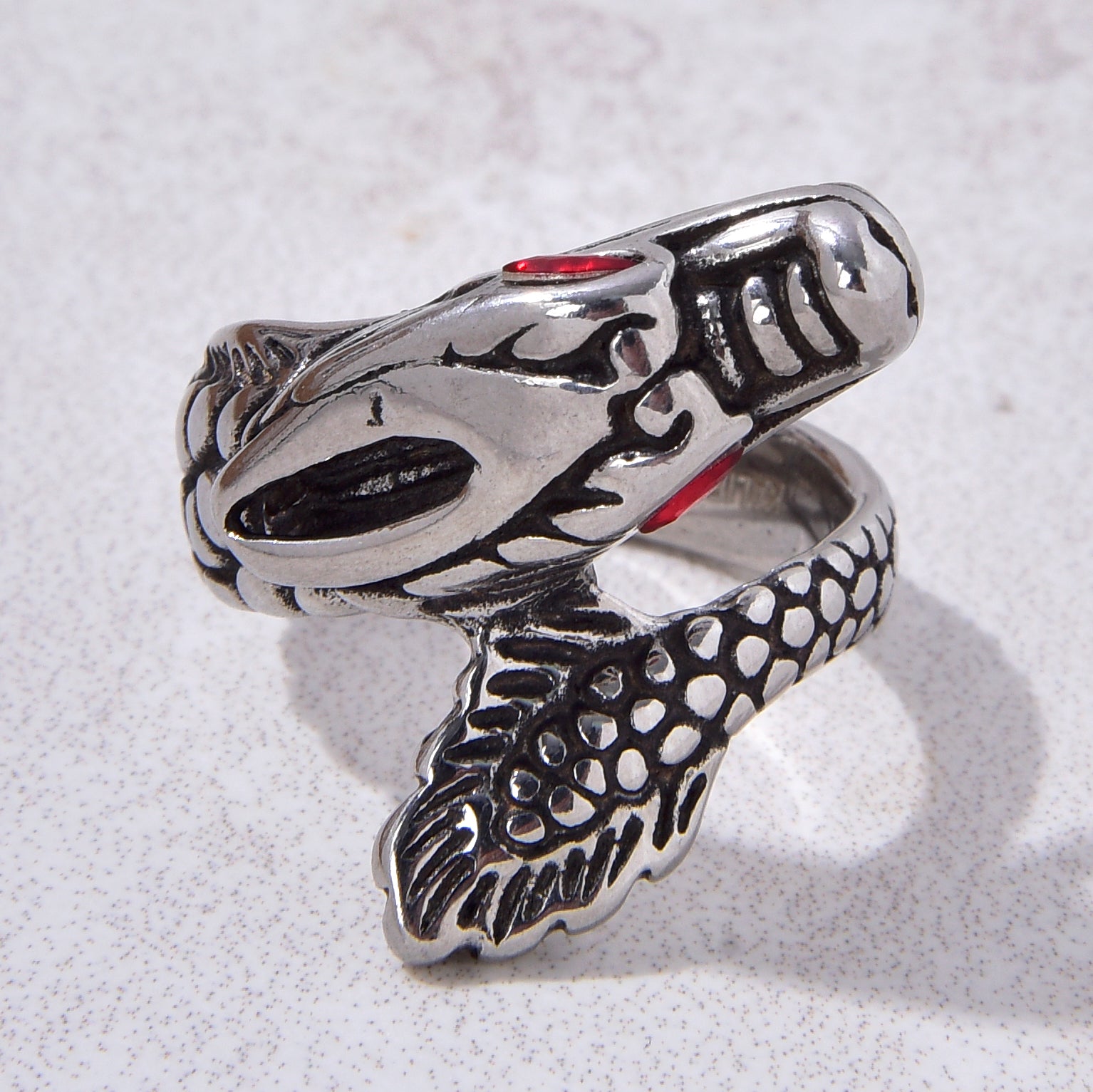 Silver Dragon Steel Hearts Ring