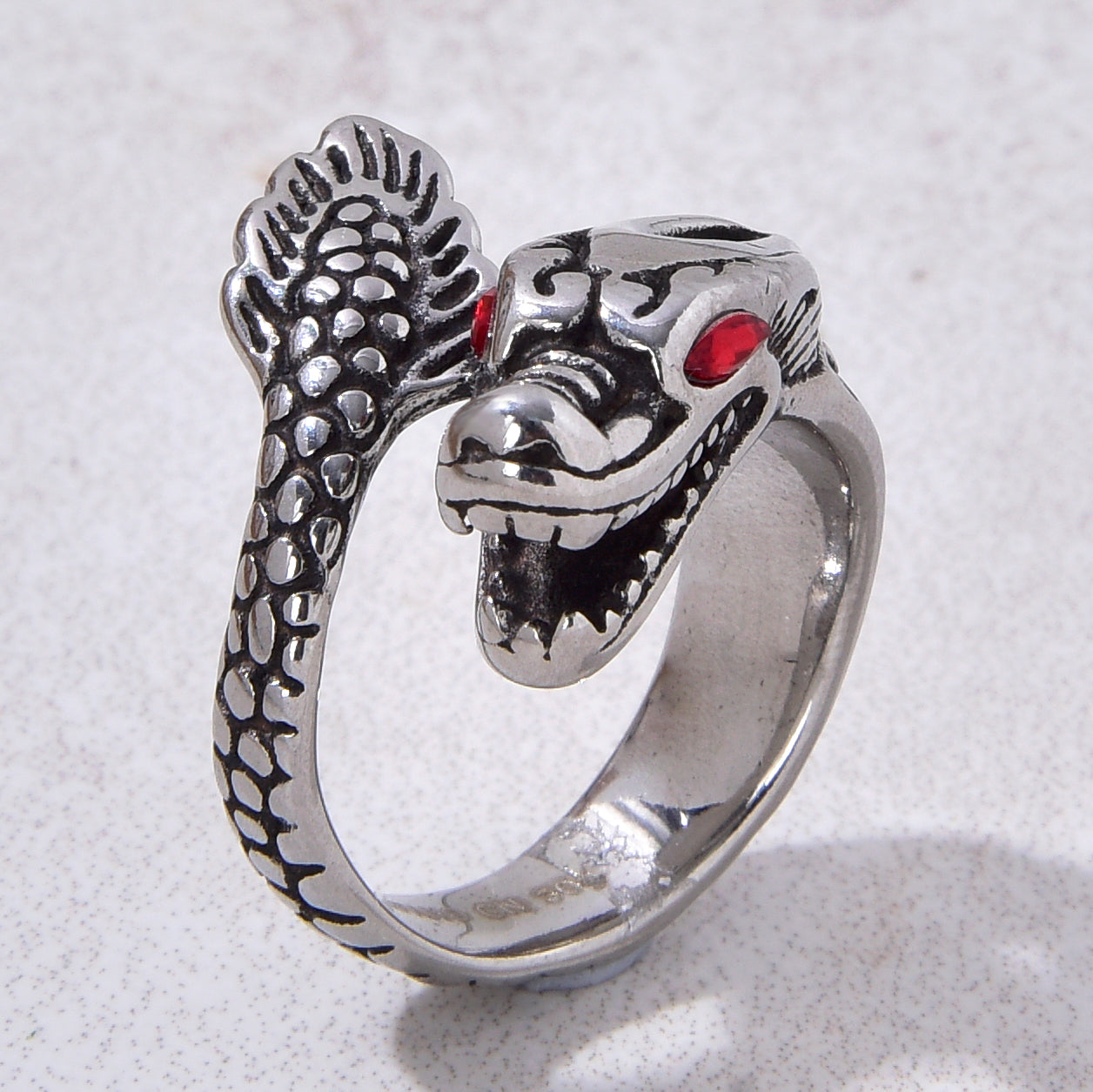 Silver Dragon Steel Hearts Ring