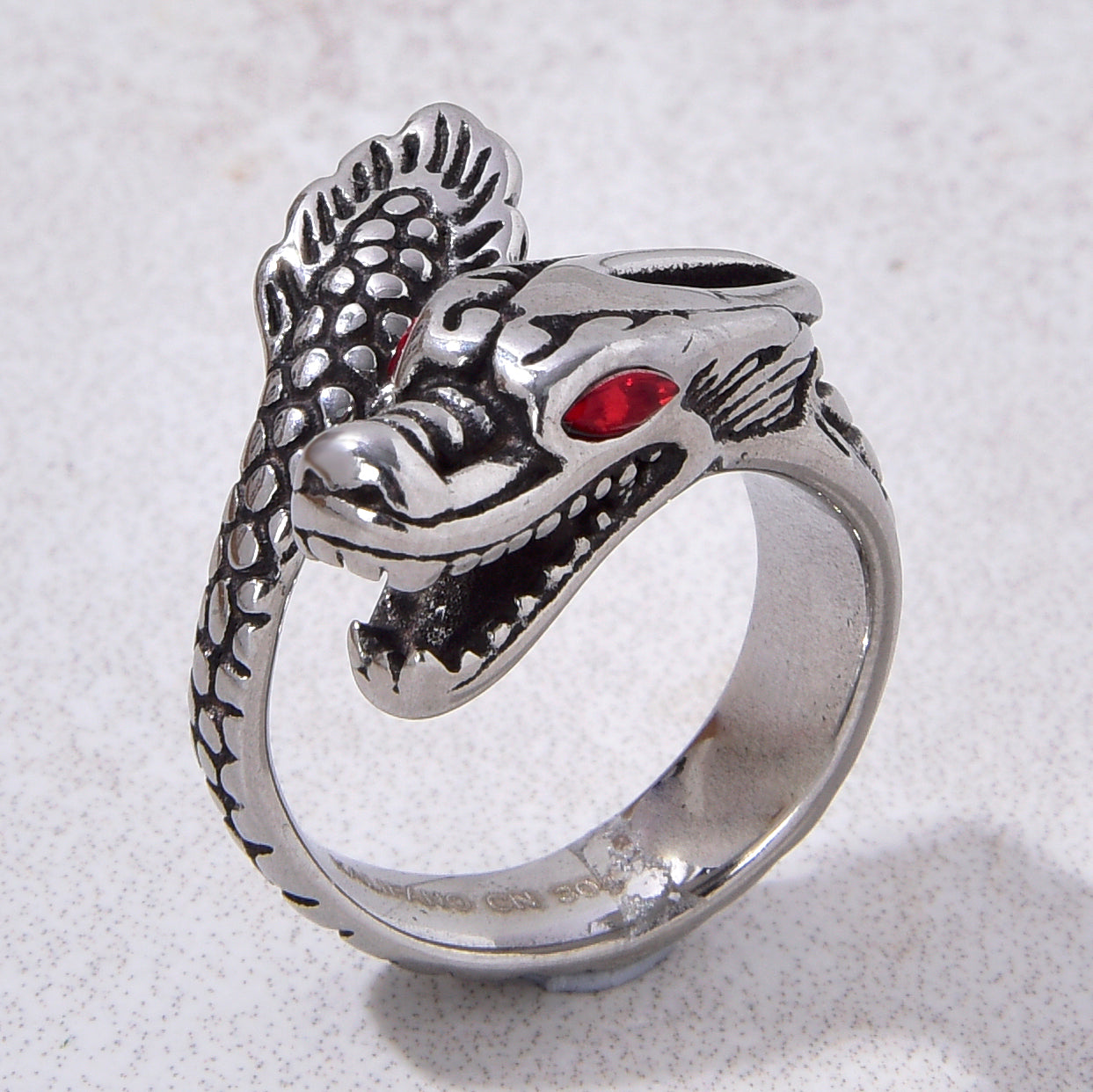 Silver Dragon Steel Hearts Ring