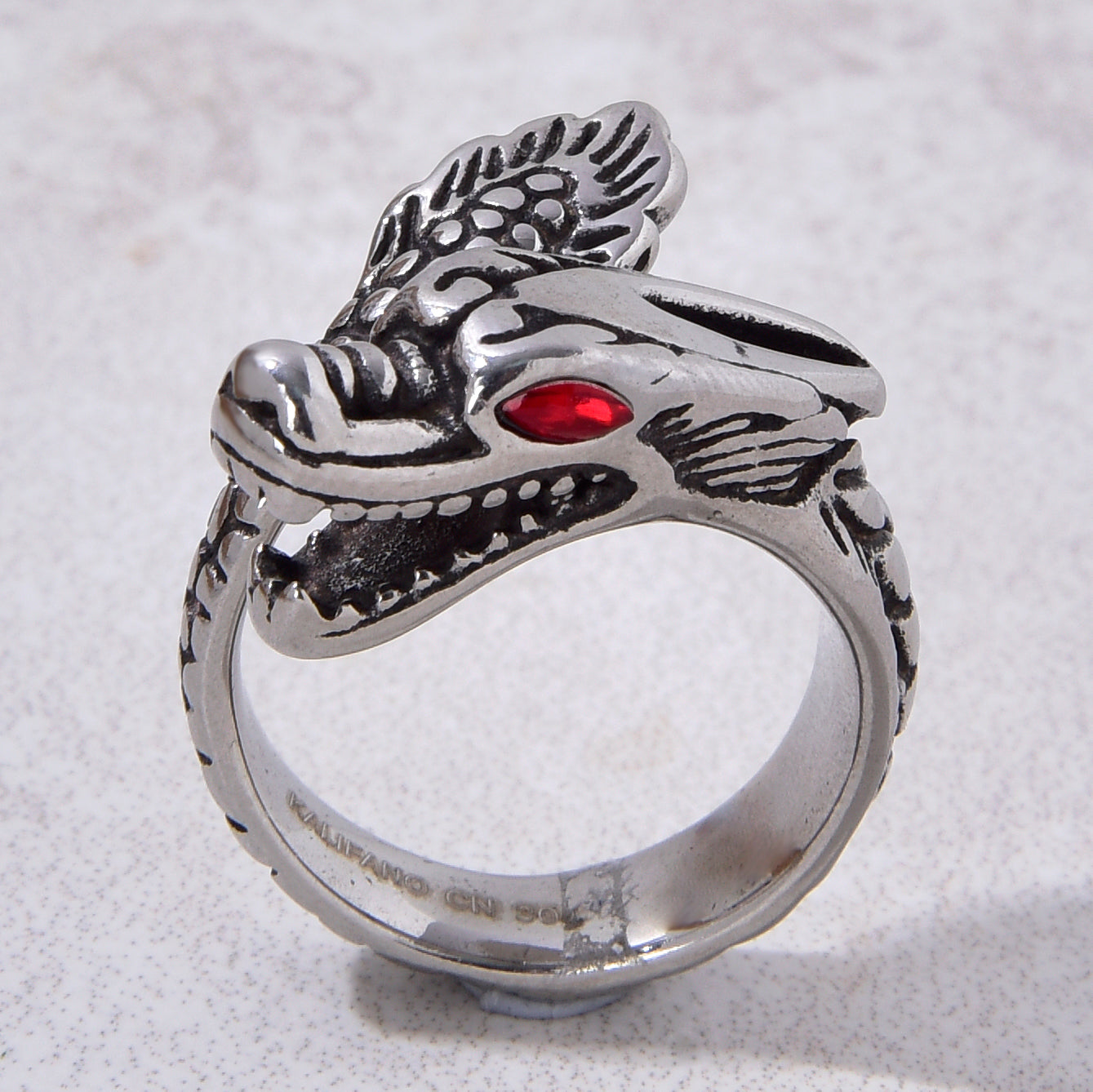 Silver Dragon Steel Hearts Ring