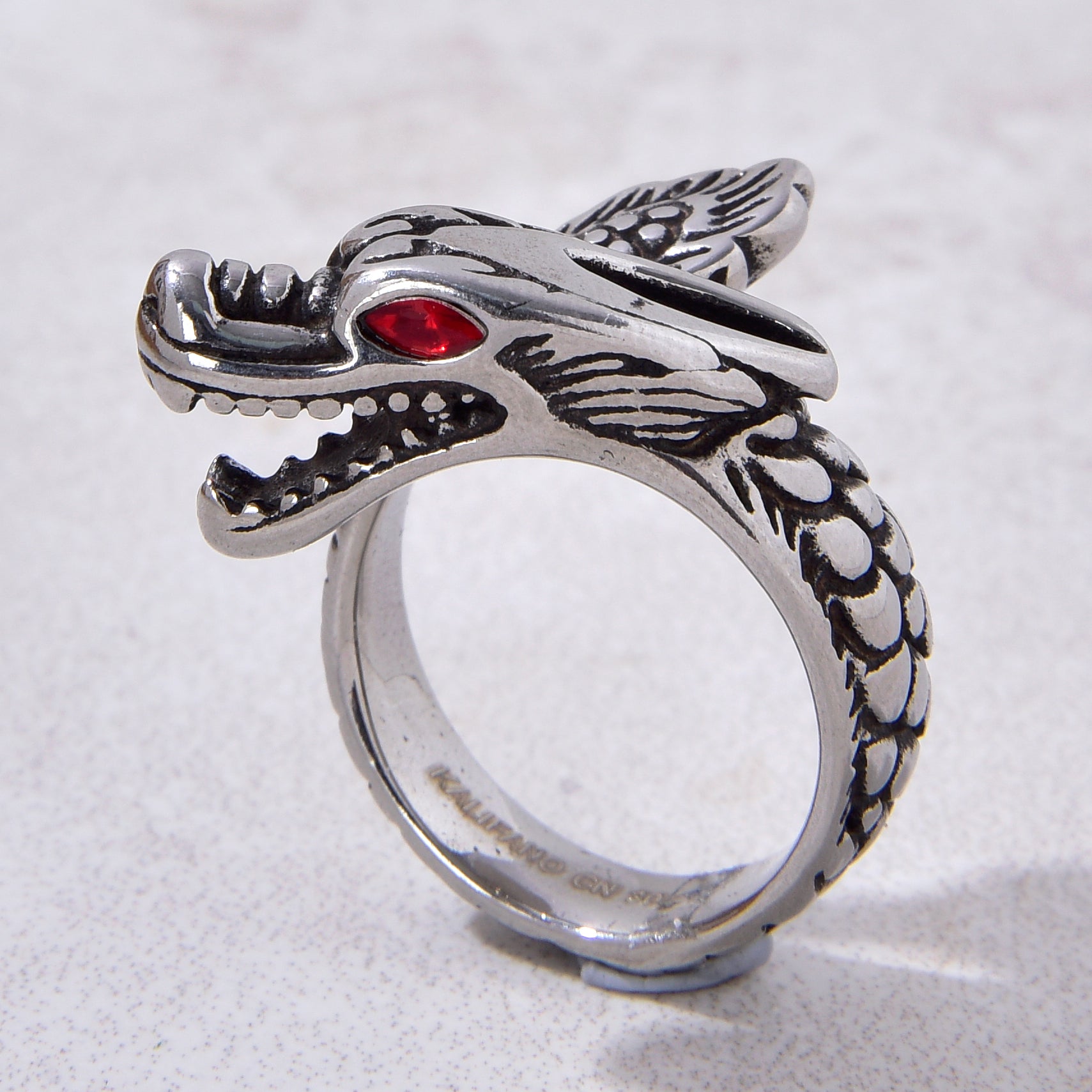 Silver Dragon Steel Hearts Ring