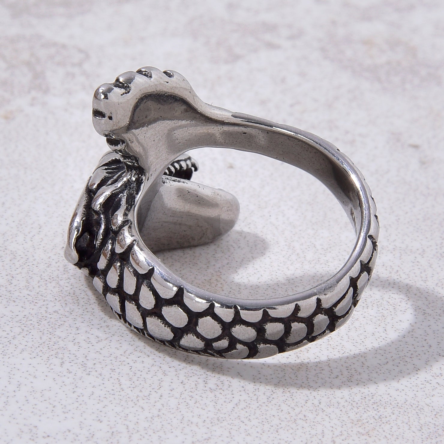 Silver Dragon Steel Hearts Ring