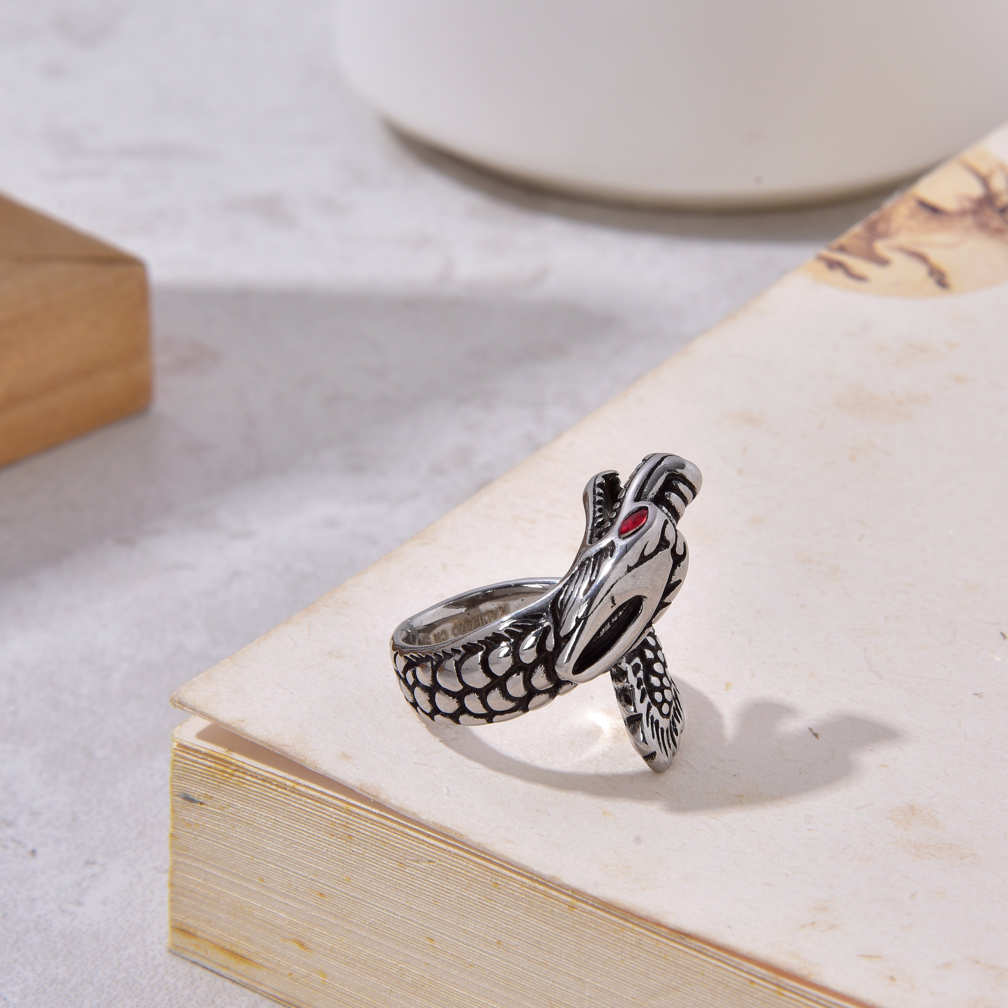 Silver Dragon Steel Hearts Ring