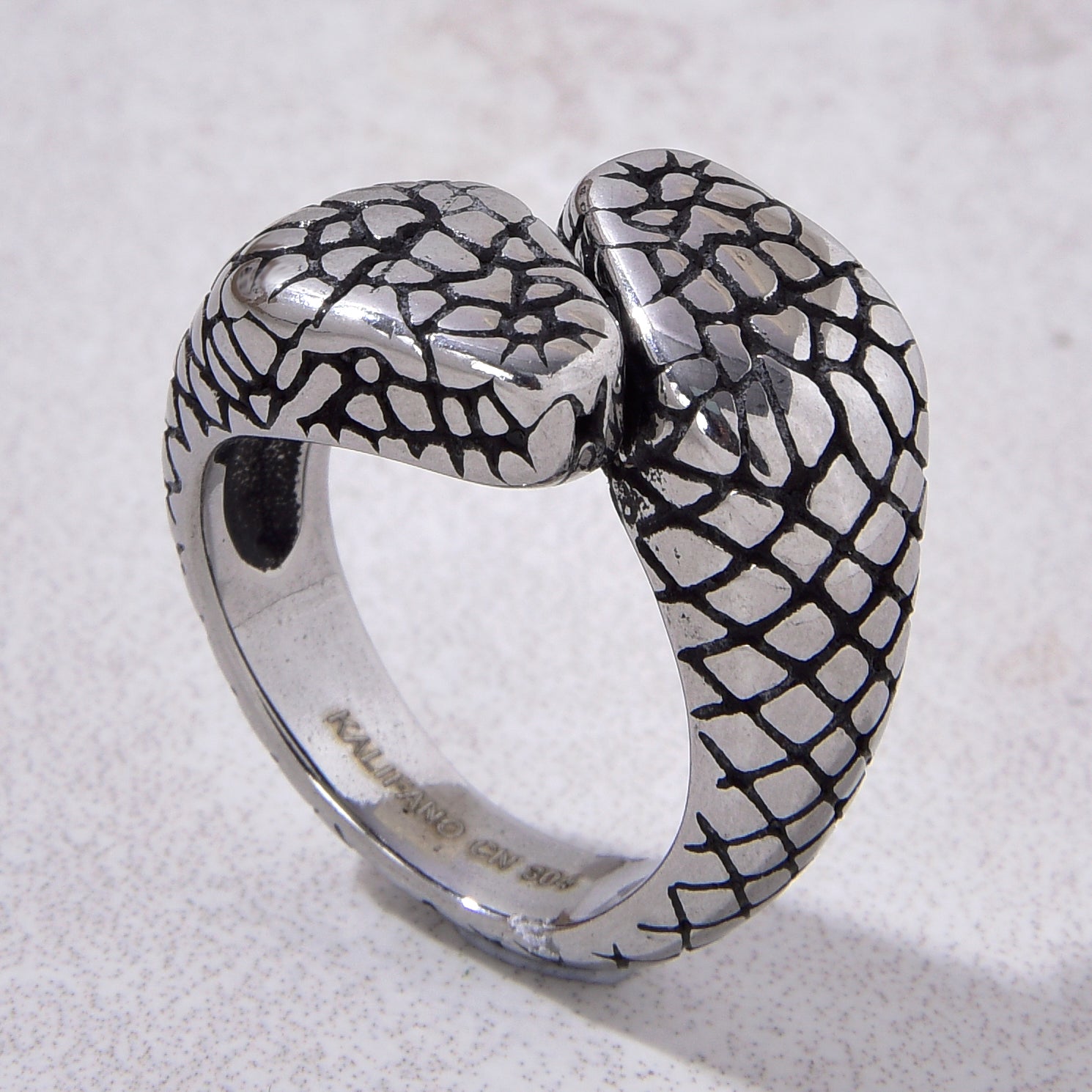 Silver Amphisbaena Steel Hearts Ring