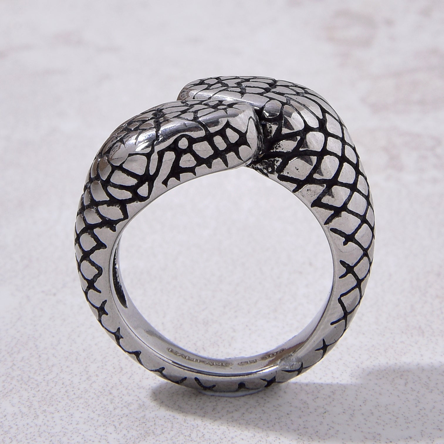 Silver Amphisbaena Steel Hearts Ring