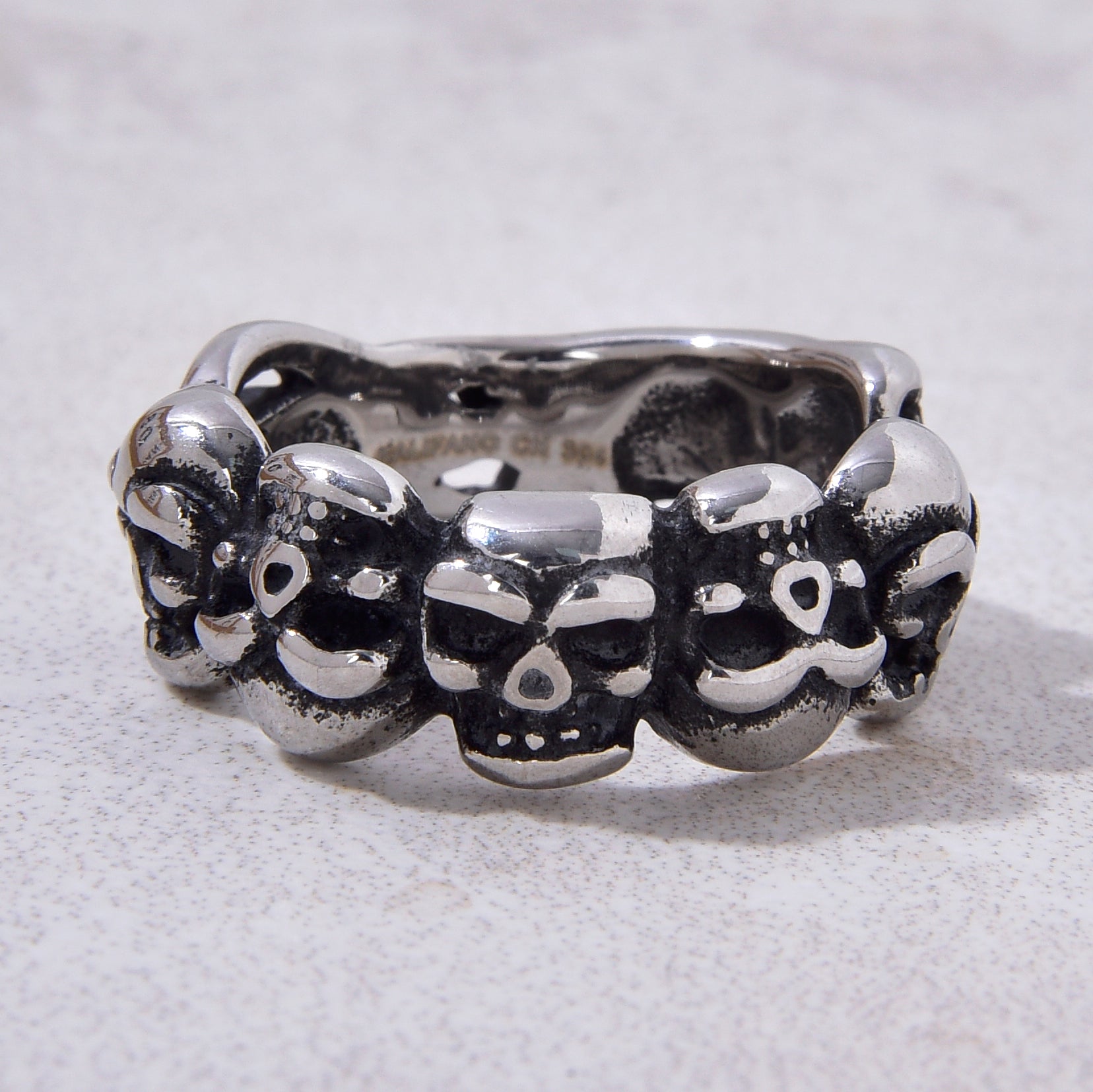 Silver Punk hip-hop Skull Steel Hearts Ring