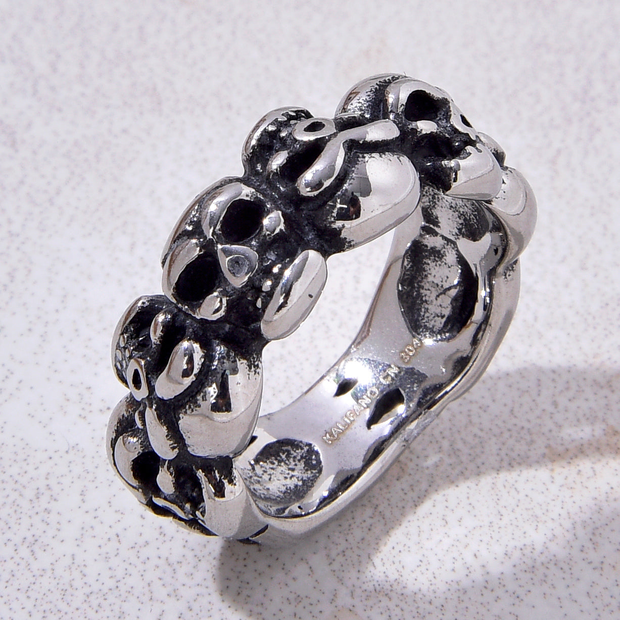 Silver Punk hip-hop Skull Steel Hearts Ring