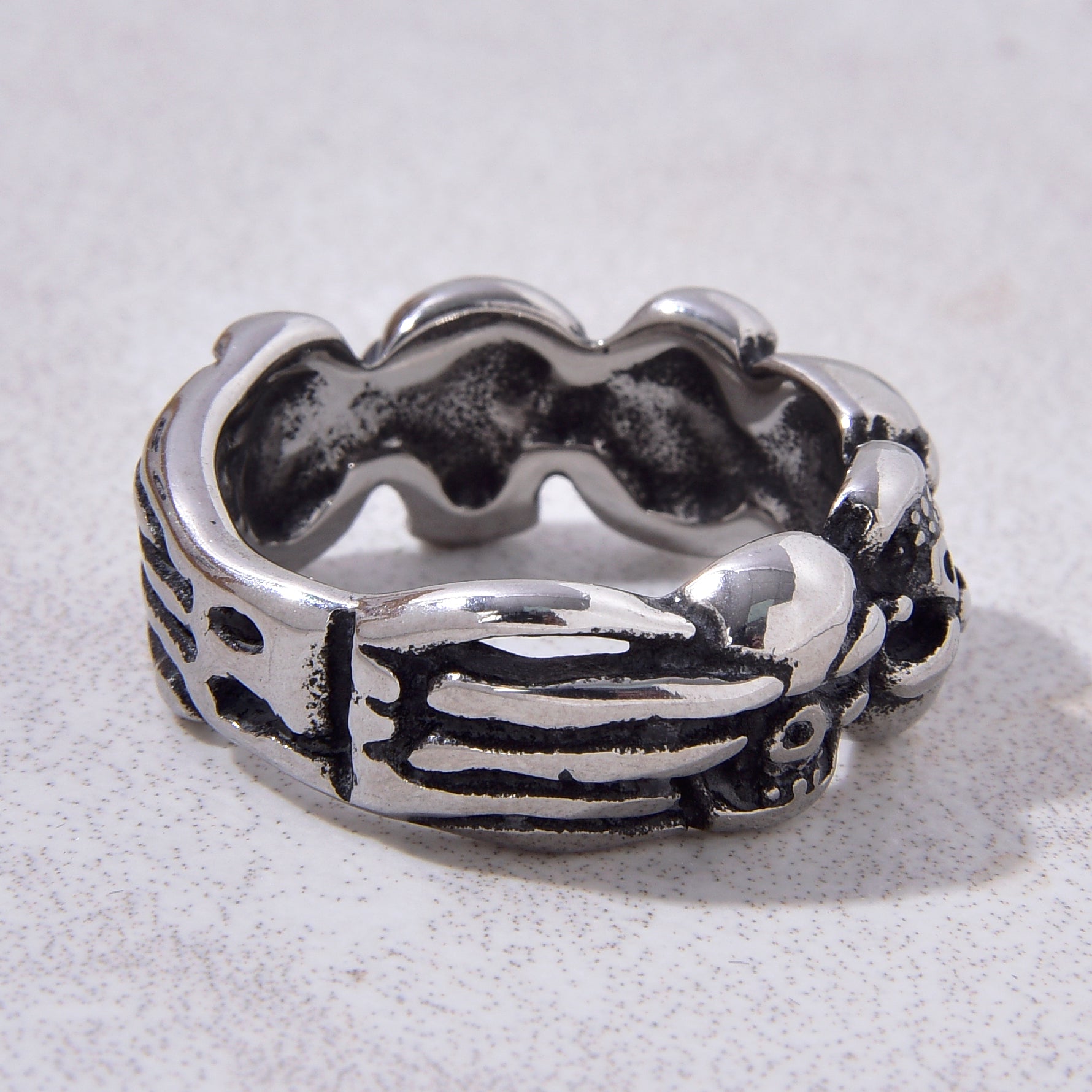 Silver Punk hip-hop Skull Steel Hearts Ring