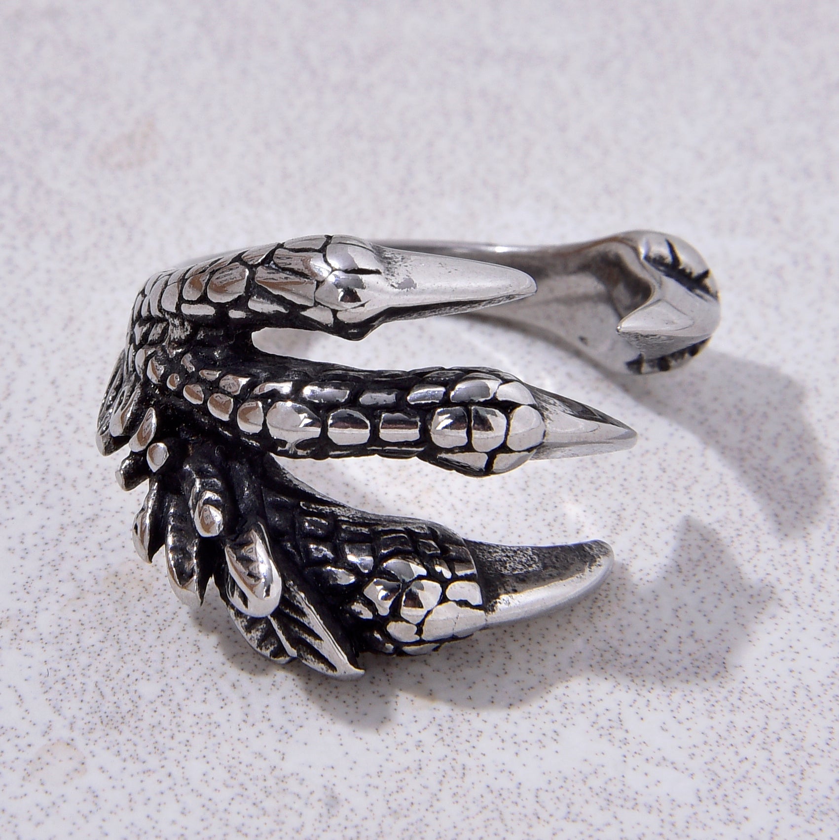 Silver Dragon Claw Steel Hearts Ring