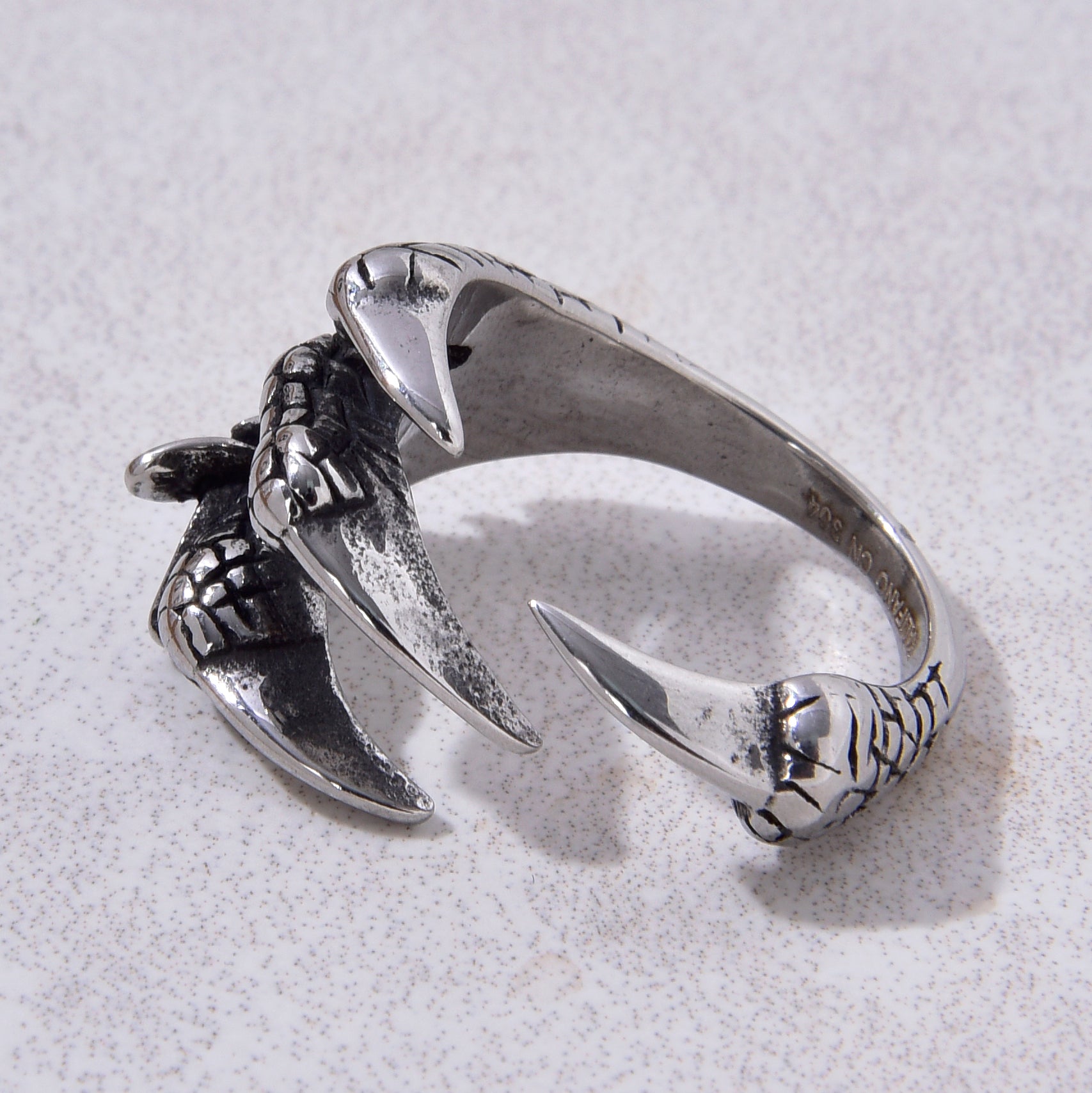 Silver Dragon Claw Steel Hearts Ring