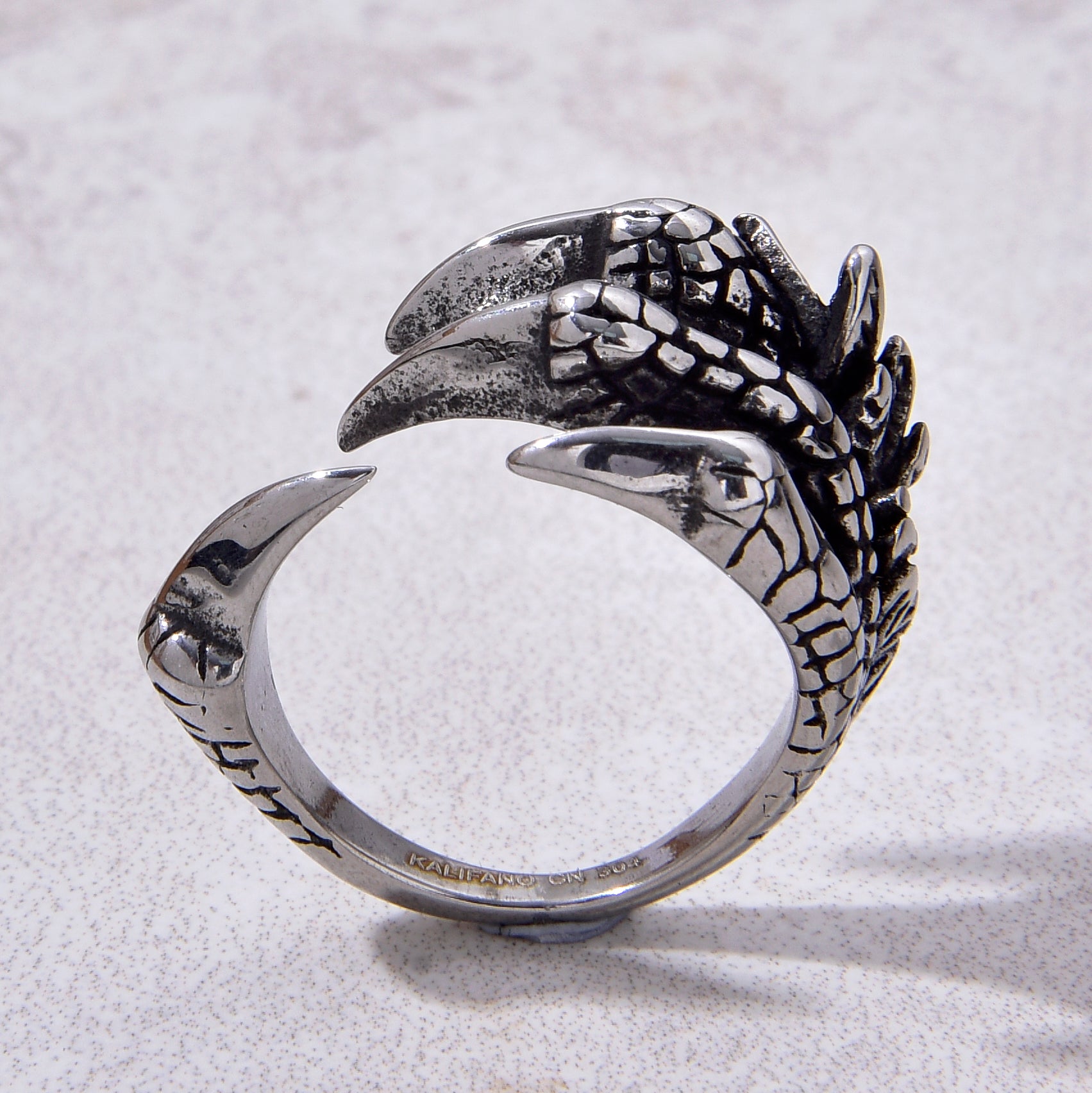 Silver Dragon Claw Steel Hearts Ring