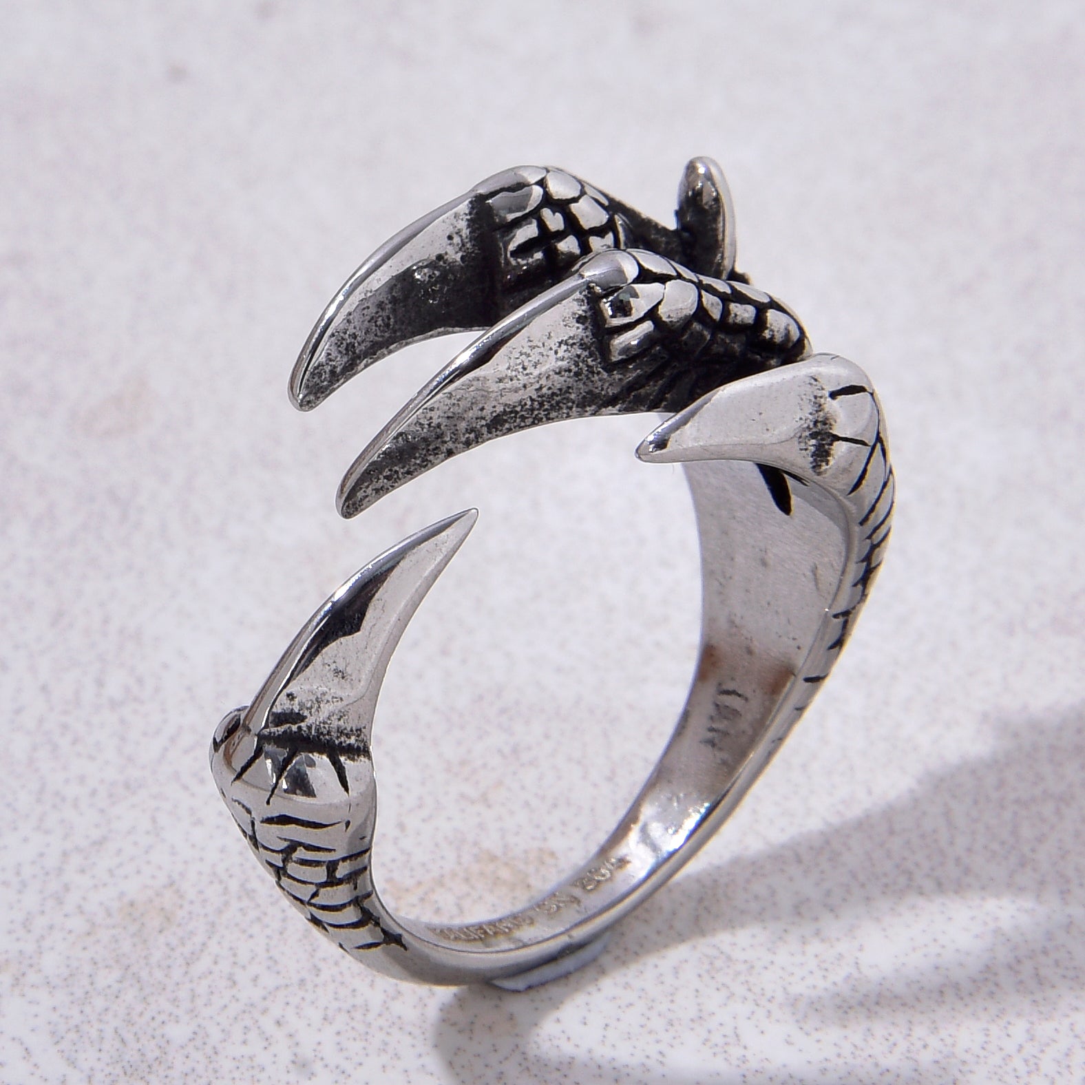 Silver Dragon Claw Steel Hearts Ring