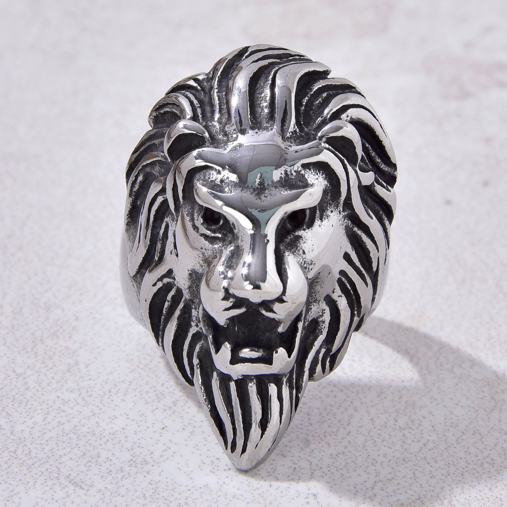 Silver Tiger Head Steel Hearts Ring