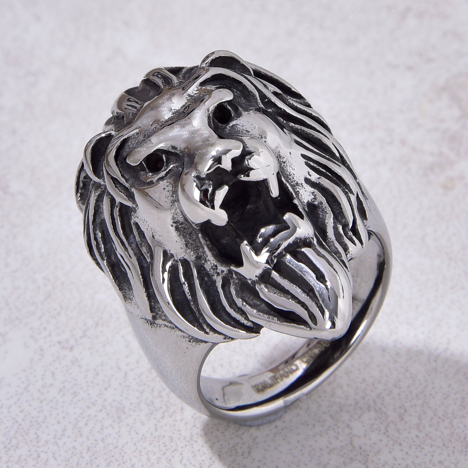 Silver Tiger Head Steel Hearts Ring