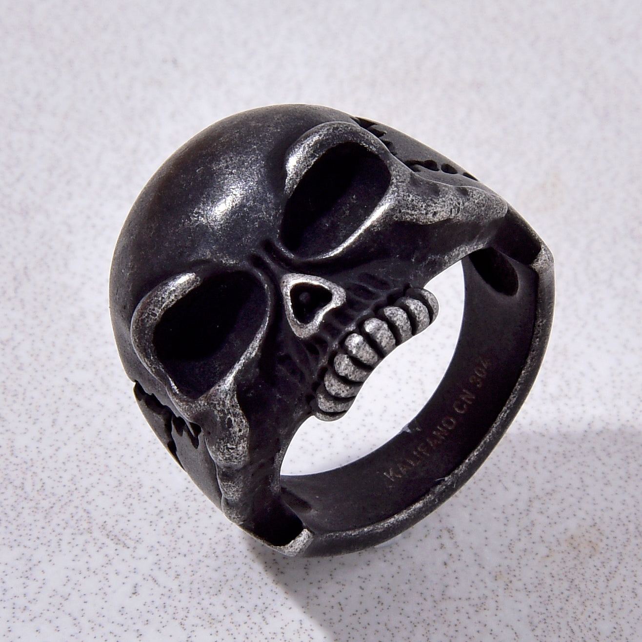 Black Classic Cast Skull Steel Hearts Ring