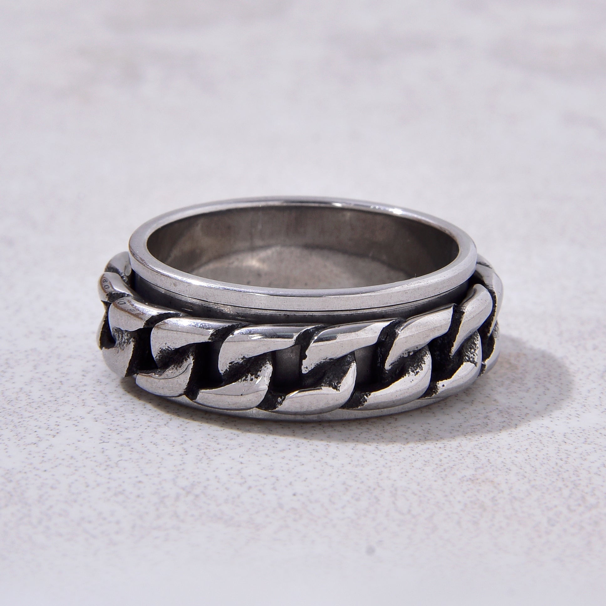 Silver Rotatable Chain Steel Hearts Ring