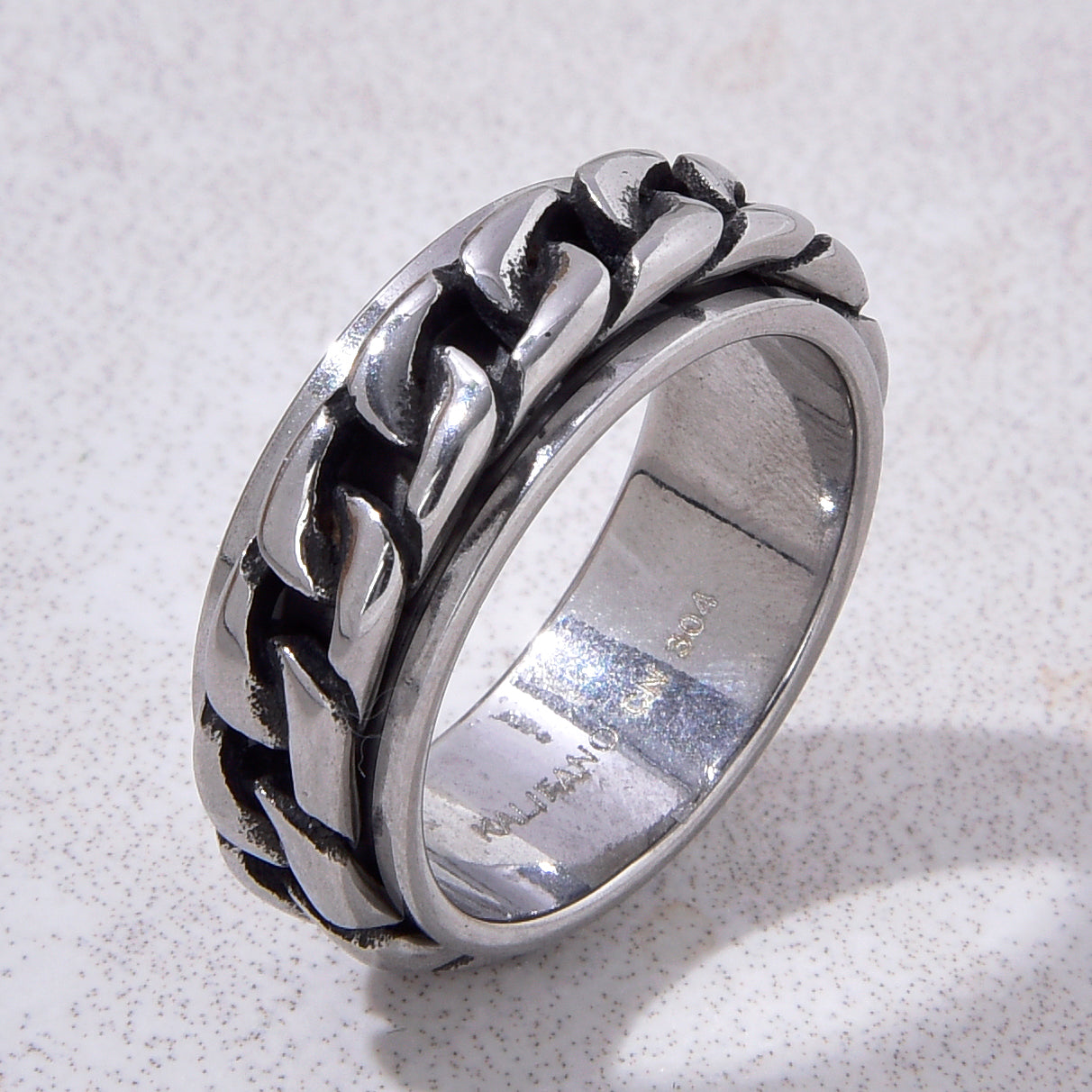 Silver Rotatable Chain Steel Hearts Ring