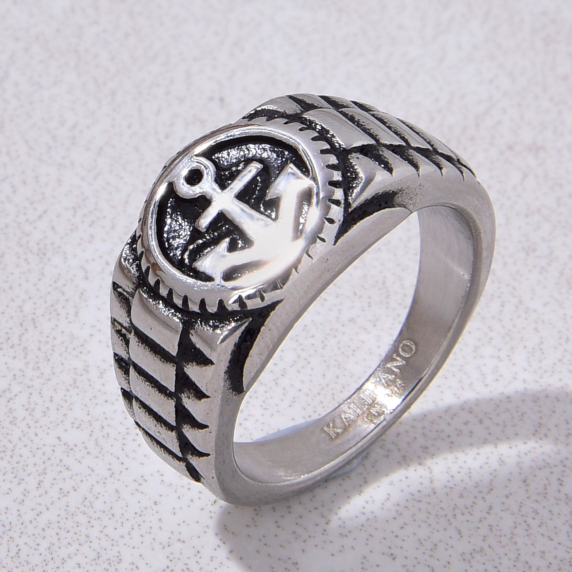 Silver Boat Anchor Steel Hearts Ring