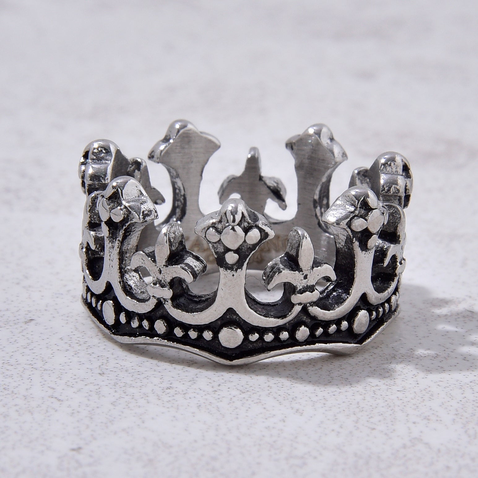 Silver Crown Steel Hearts Ring