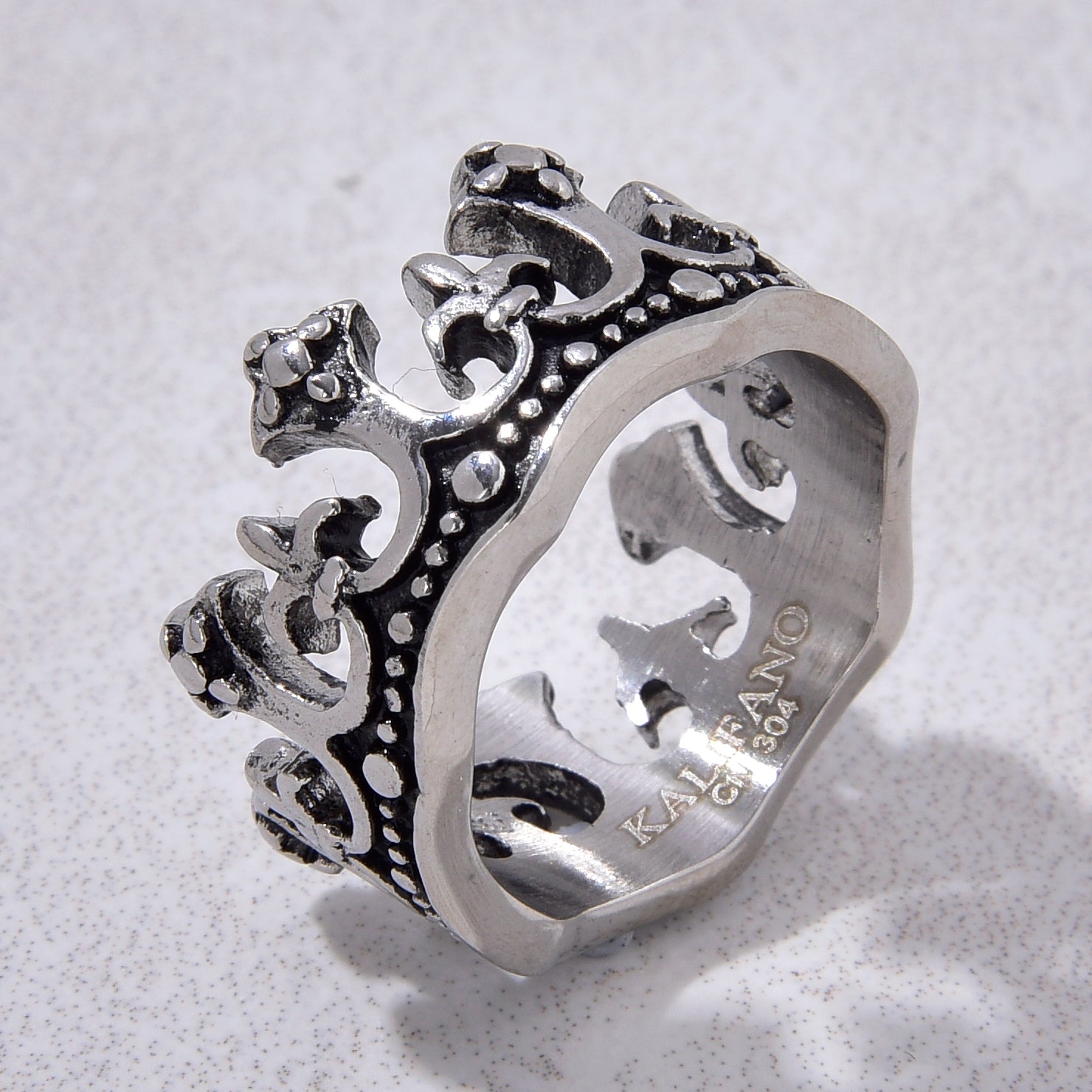 Silver Crown Steel Hearts Ring