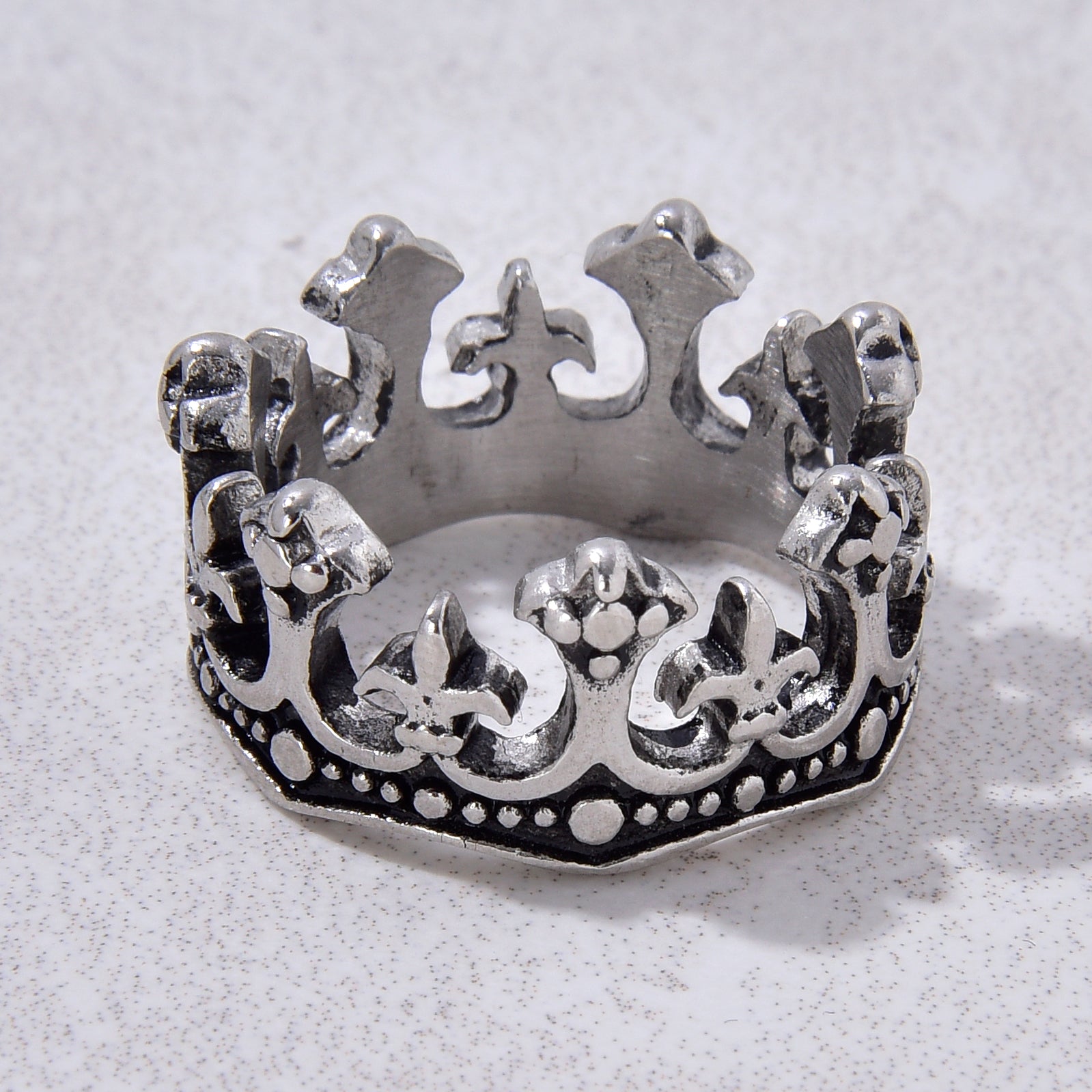 Silver Crown Steel Hearts Ring