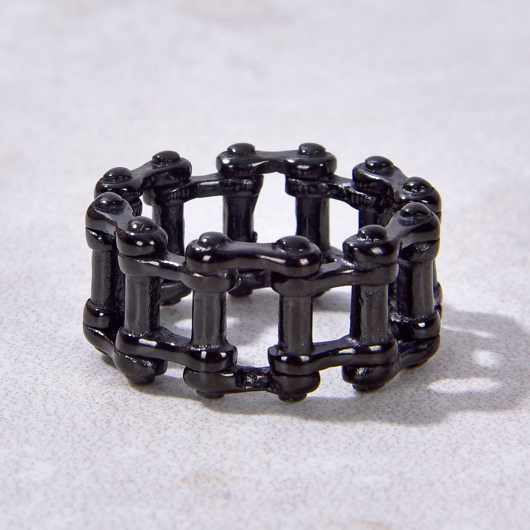 Black Bike Chain Steel Hearts Ring