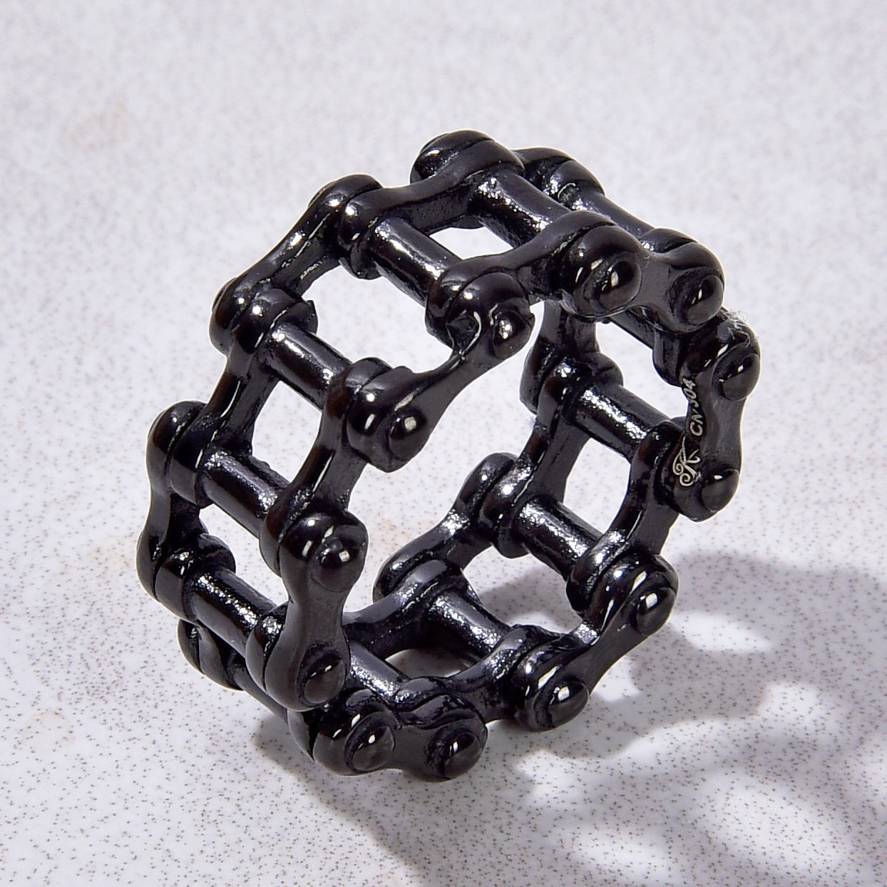 Black Bike Chain Steel Hearts Ring