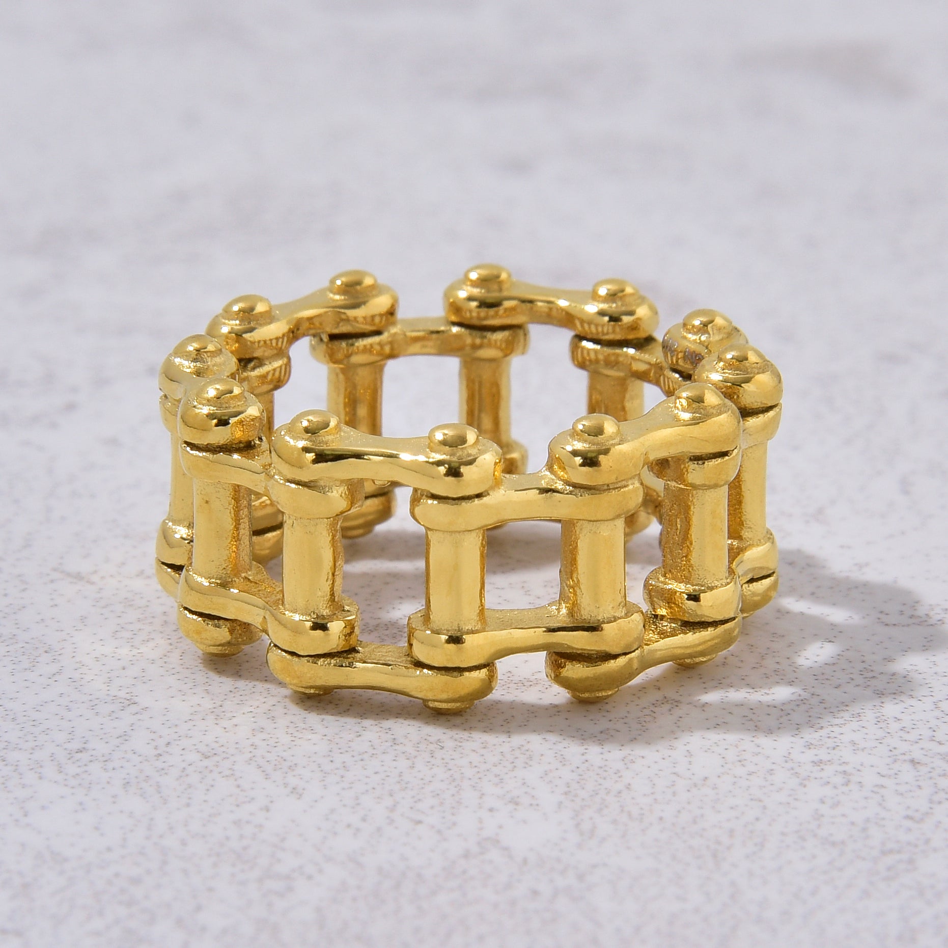 Gold Bike Chain Steel Hearts Ring