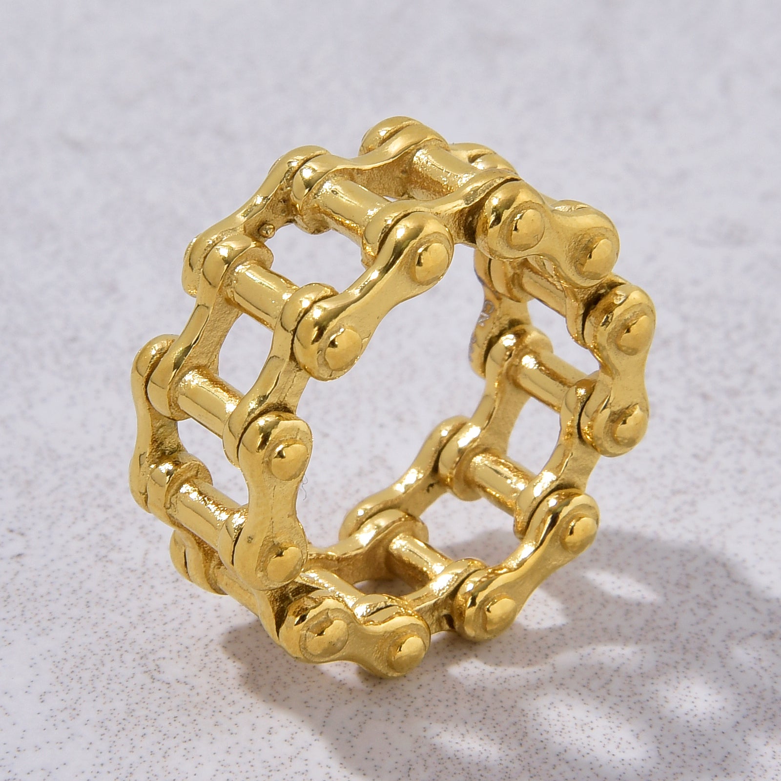 Gold Bike Chain Steel Hearts Ring