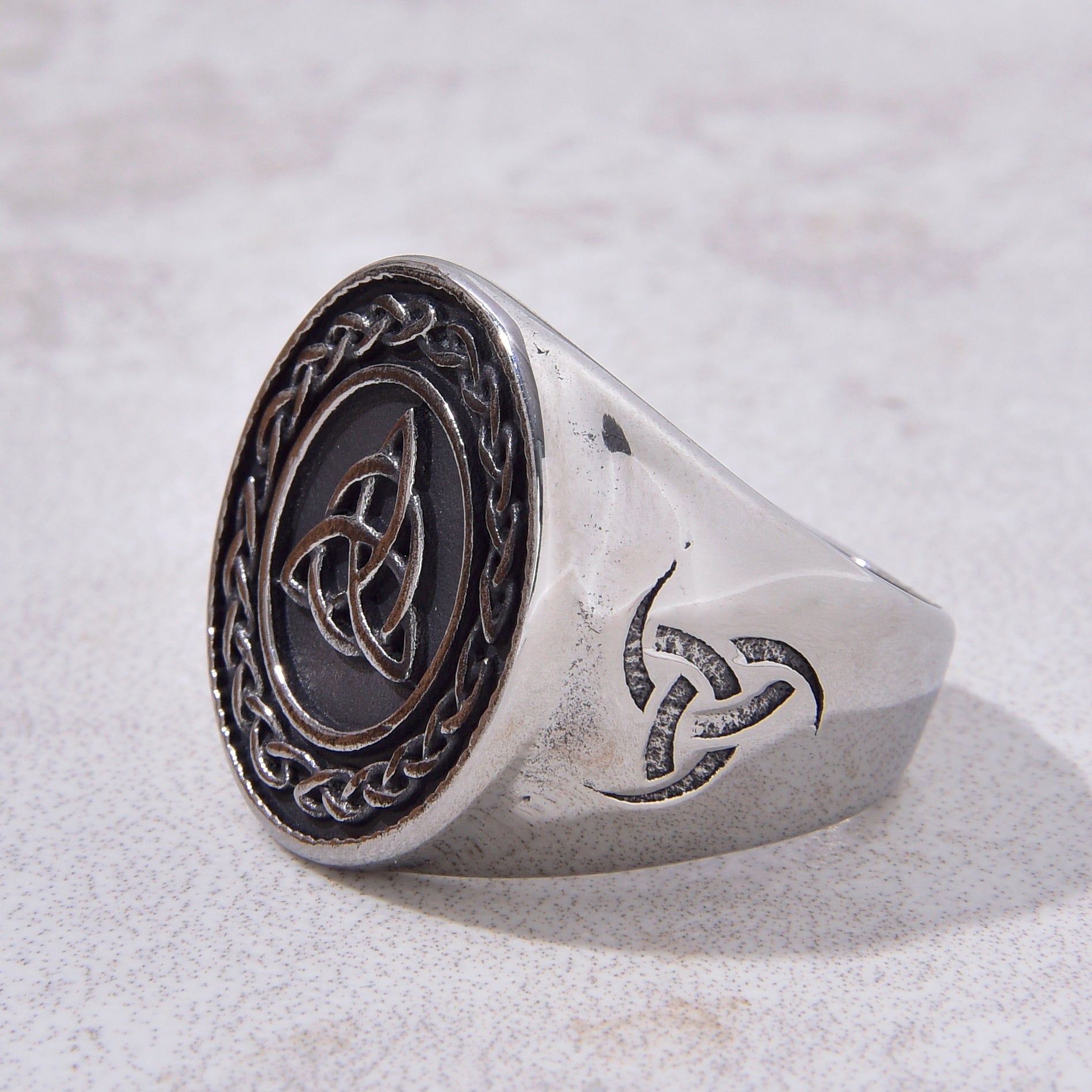 Silver Infinite Triangle Steel Hearts Ring